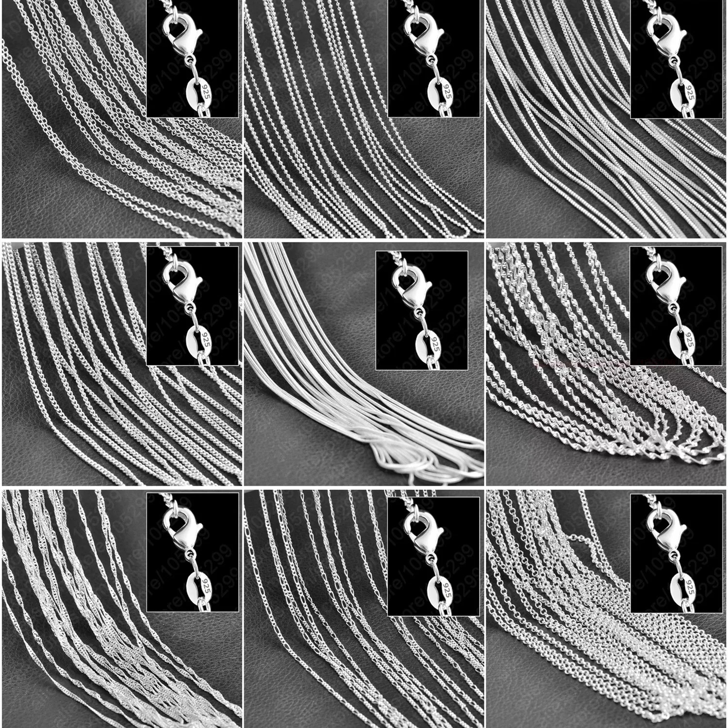 10PCS Wholesale Pure 925 Sterling Silver Charm Link Chain Necklace Jewelry