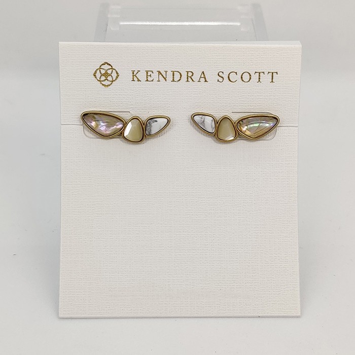 New Kendra Scott Ivy Ear Climber Vintage Gold Earrings In White Mix