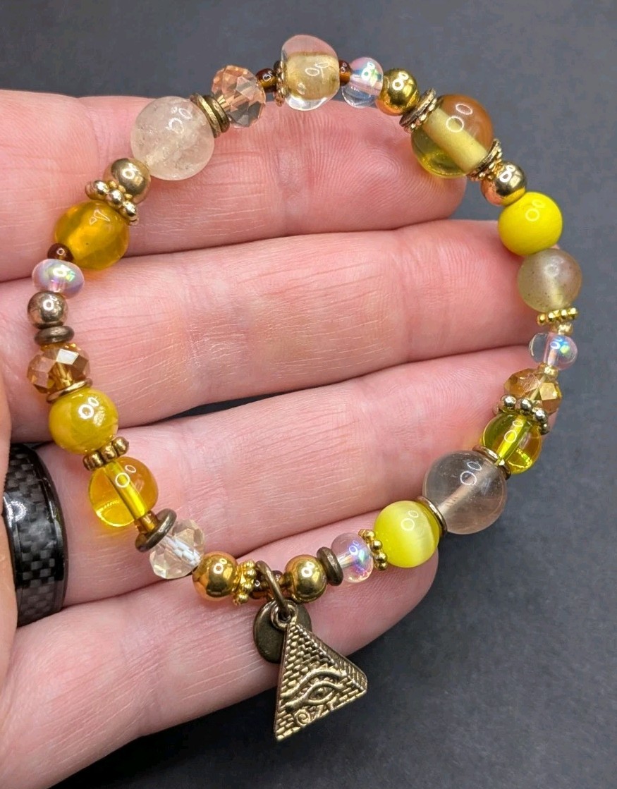 Women’s Teen Stylish Mixed Yellow Beaded Charm Stretch Bracelet (17cm) S/M Wrist