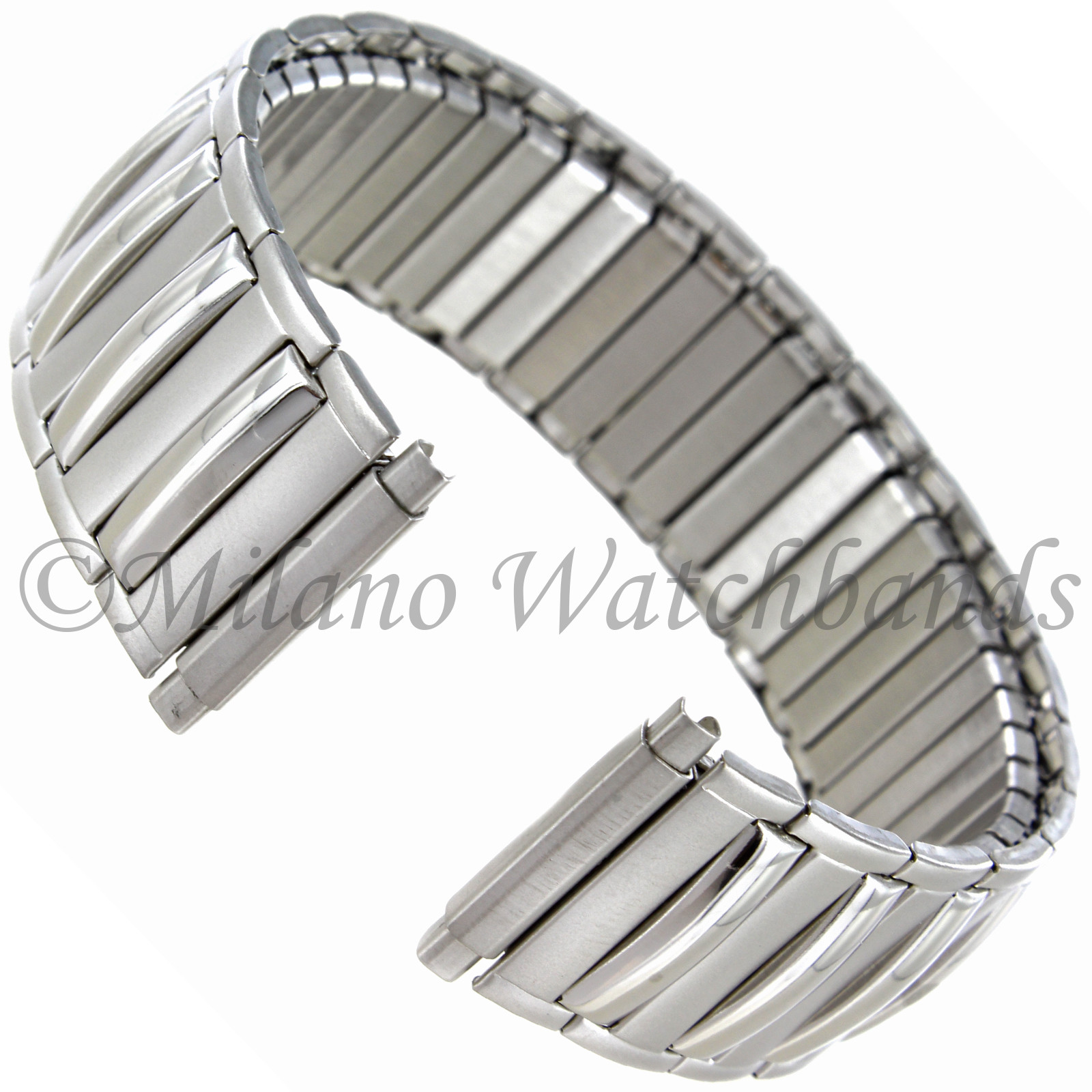 15-20mm Hirsch Shiny Stainless Steel Silver Tone Twist-O-Flex Watch Band X-Long