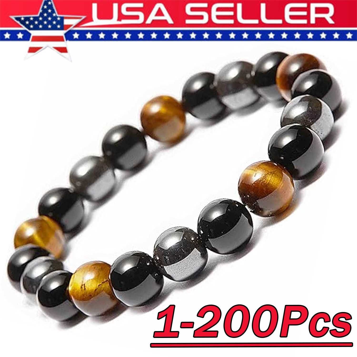 Natural Energy Healing Stretch Bracelet Stone Hematite Tiger Eye for Men Women