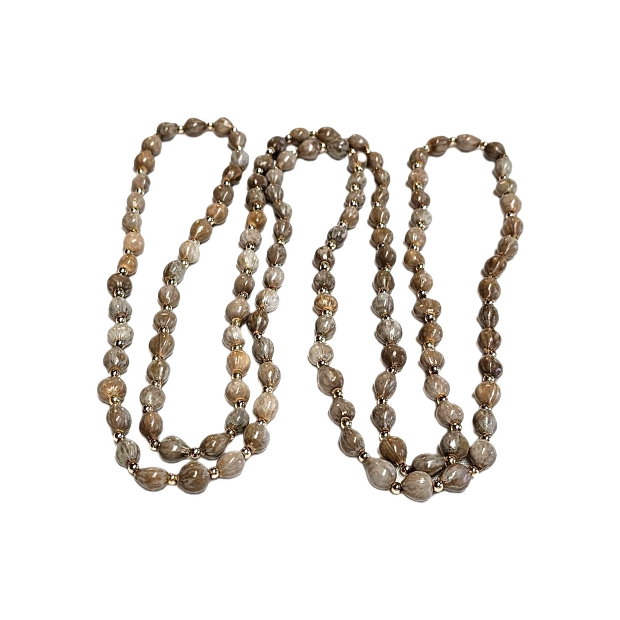 Vintage Brown & Gray Job’s Tears Natural 9-10mm Beaded Necklace Gold Tone 55″