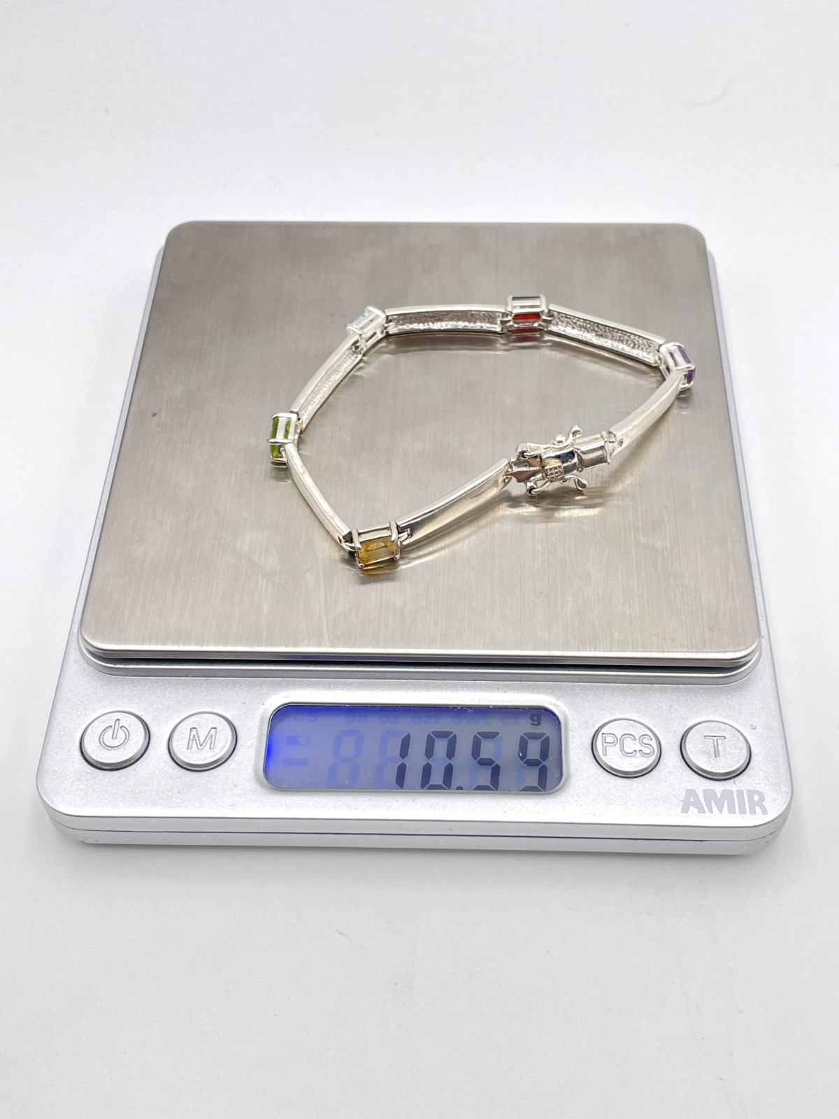 STERLING SILVER 925 MULTICOLOR GEMSTONE 7″ 5 mm Wide BRACELET 10.6g
