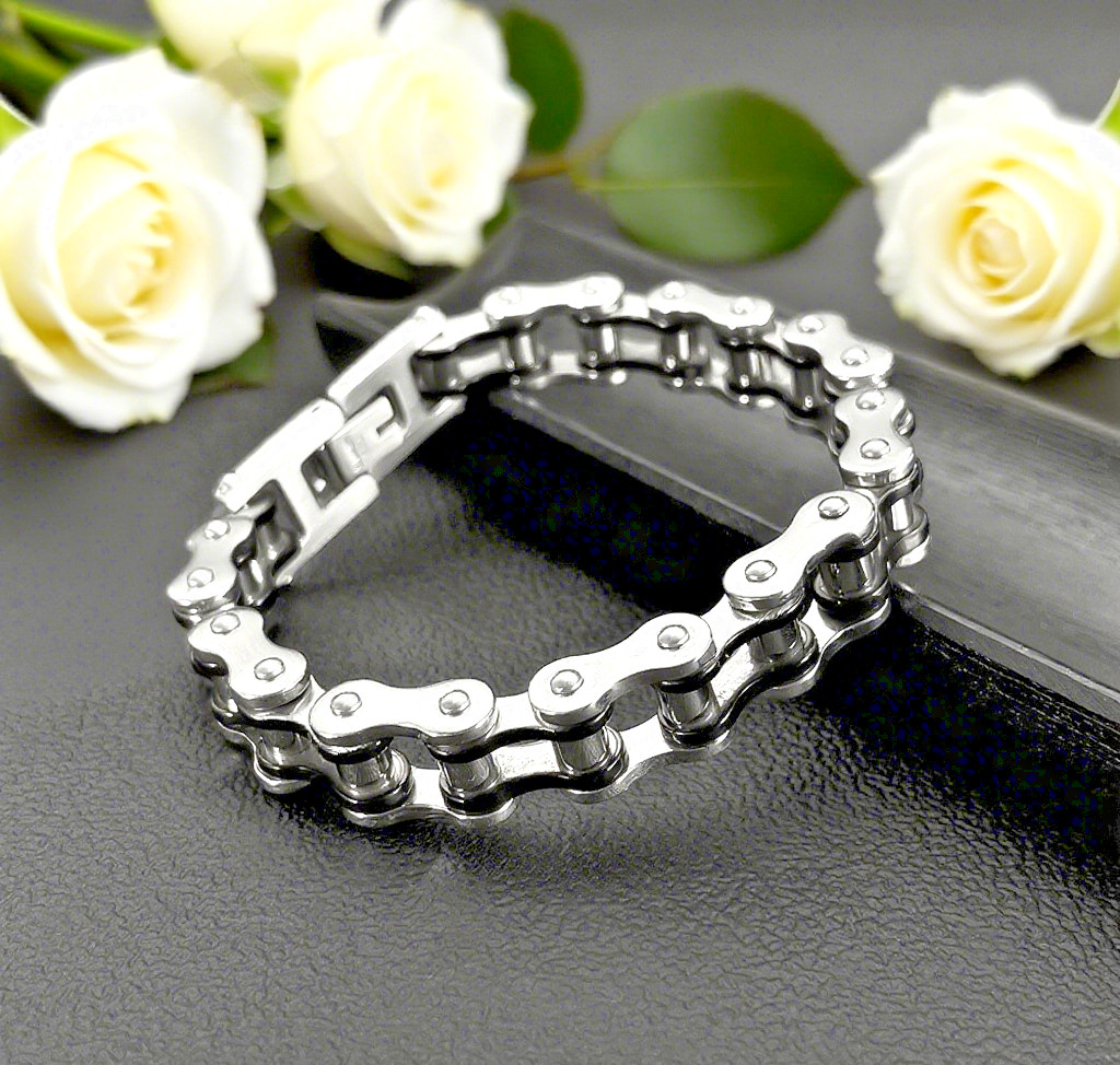 8″ Exquisite Heavy Solid Stainless Steel Men’s Motorcycle Bike Chain Bracelet