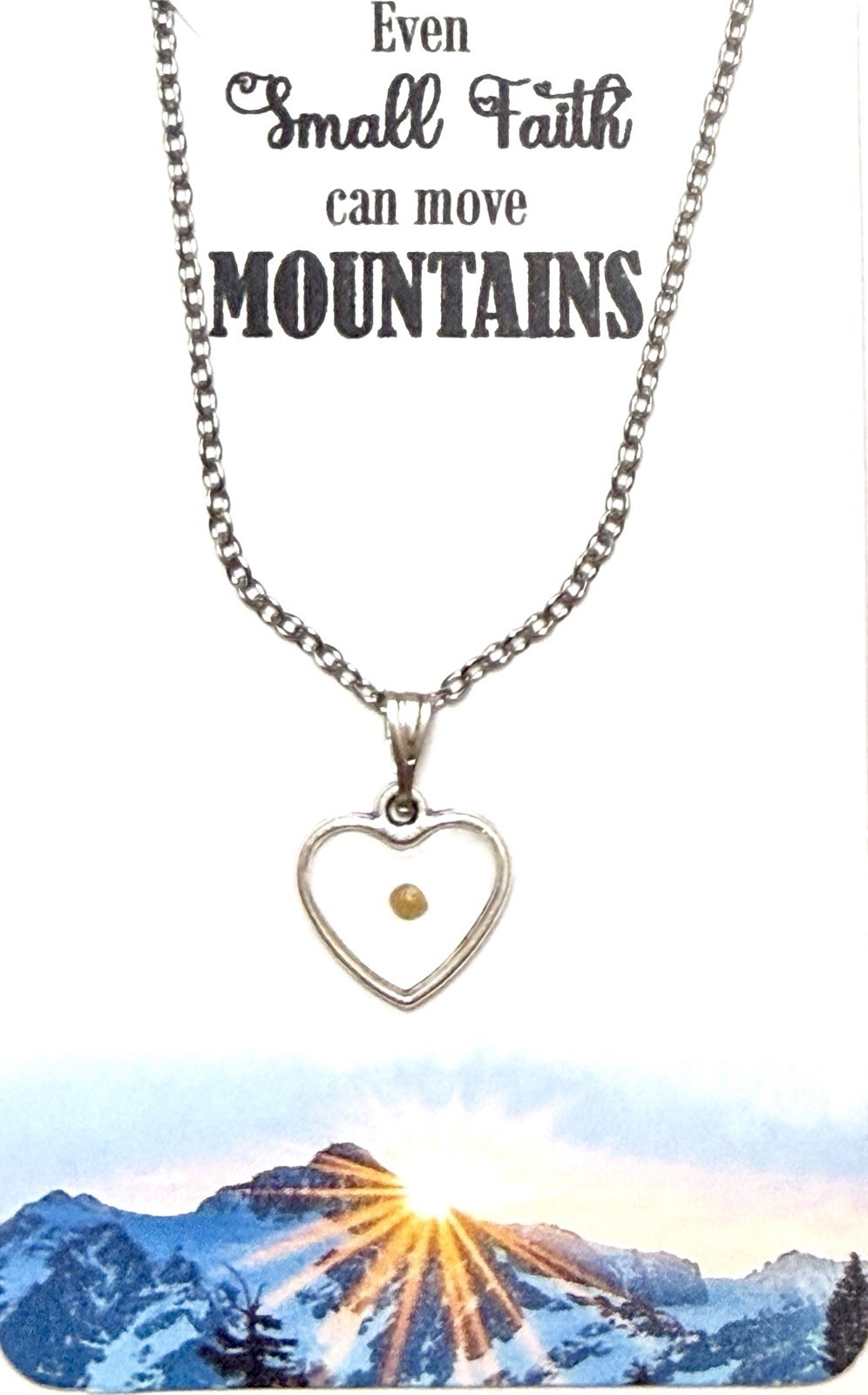 Mustard Seed Silver Heart Pendant 18” Stainless Steel Necklace! Scripture Faith
