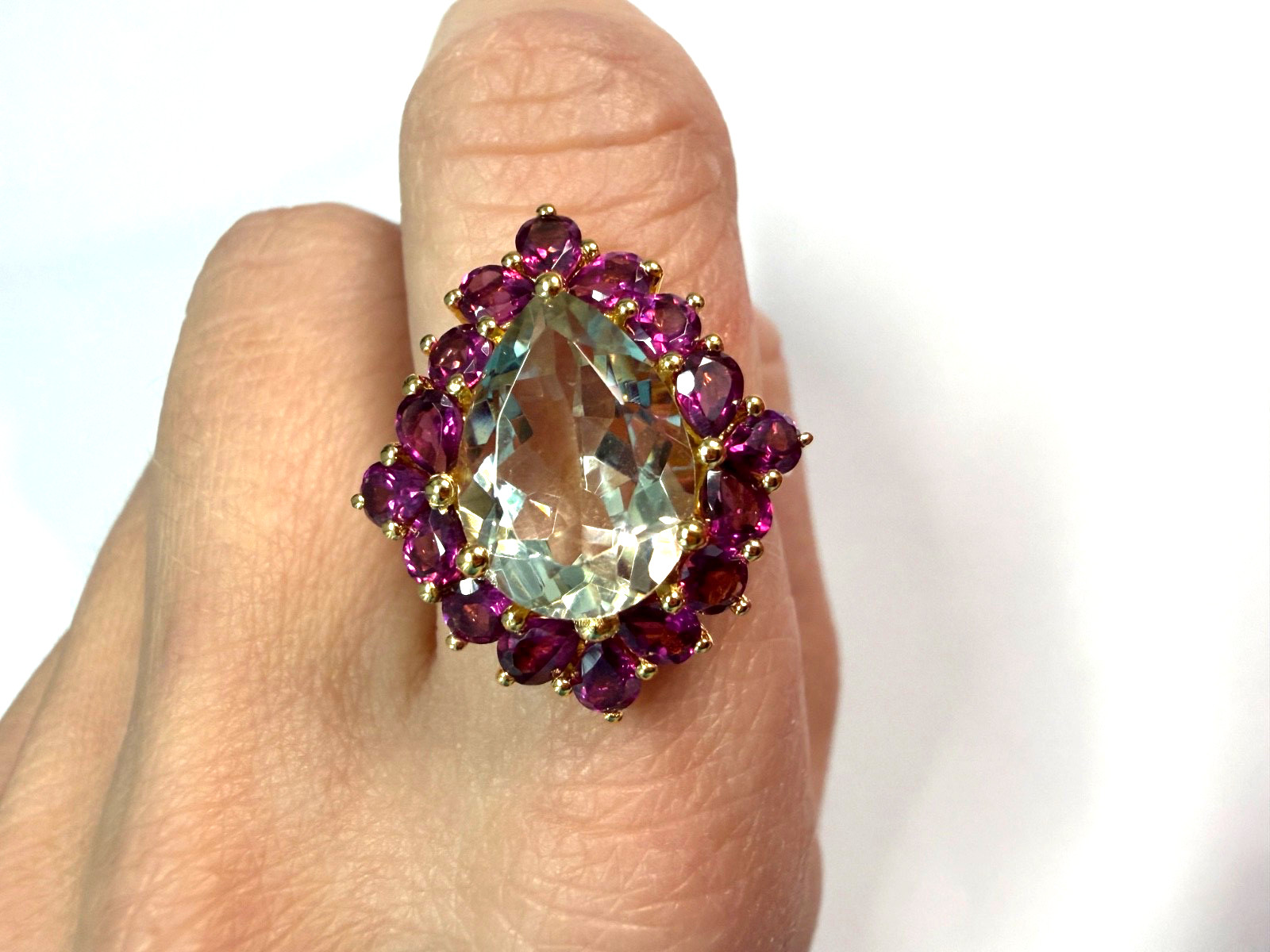 7.21 Ctw Natural Green Amathyst And Rhodolite 925 Sterling Silver Ring Size 8