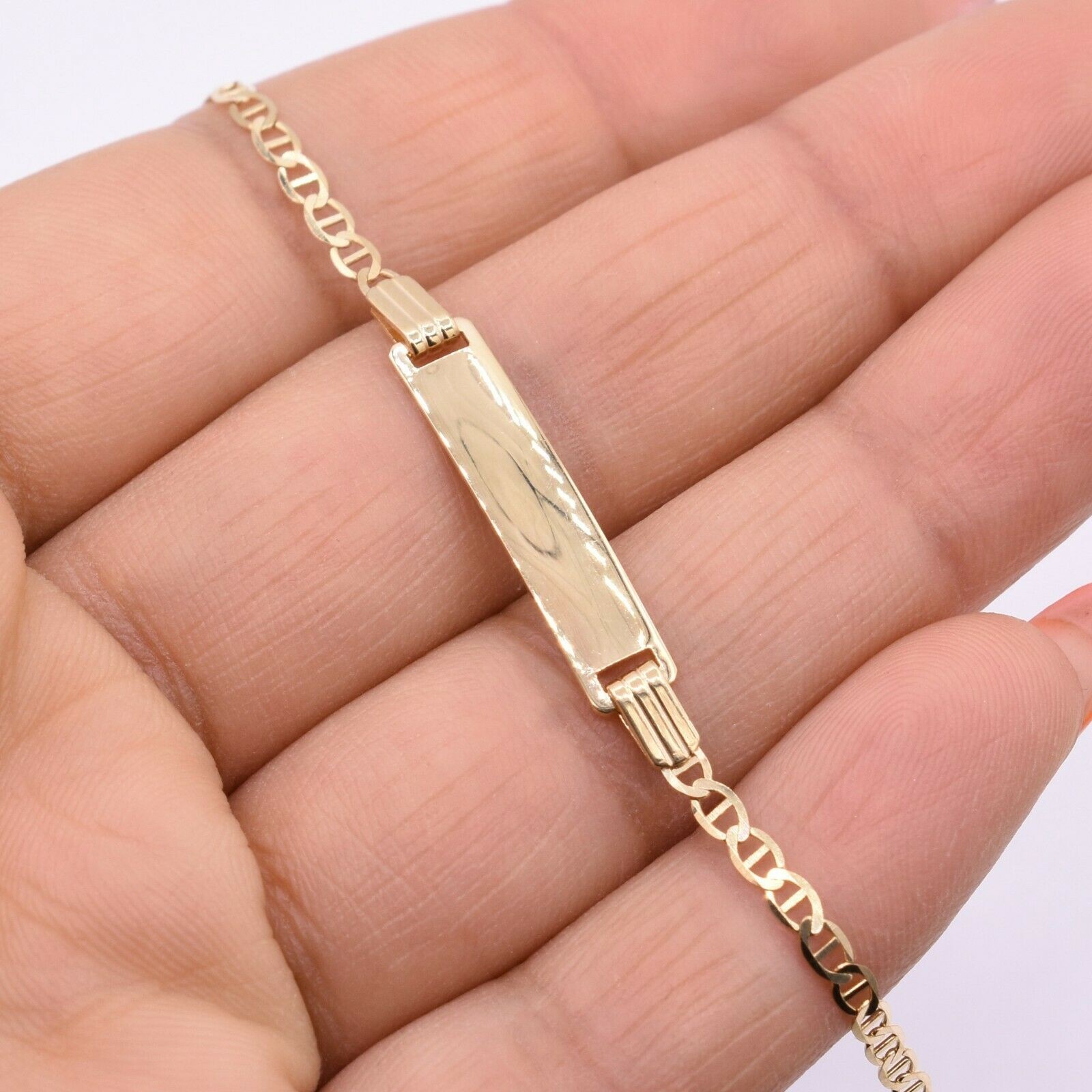 2.5mm Mariner Chain ID Baby Kids Bracelet Real 10K ALL Yellow Gold 5.5″