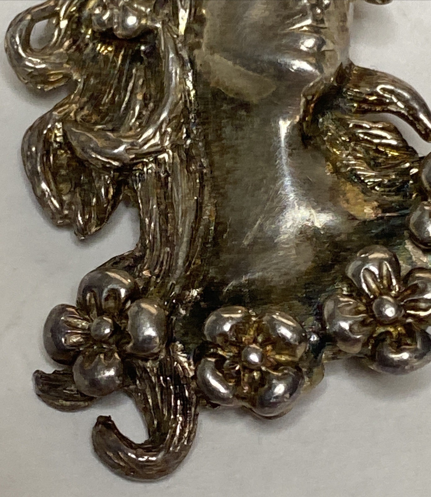 GORGEOUS Taxco Mexico Cameo Brooch Pin TR90 Art Nouveau RARE Sterling Silver