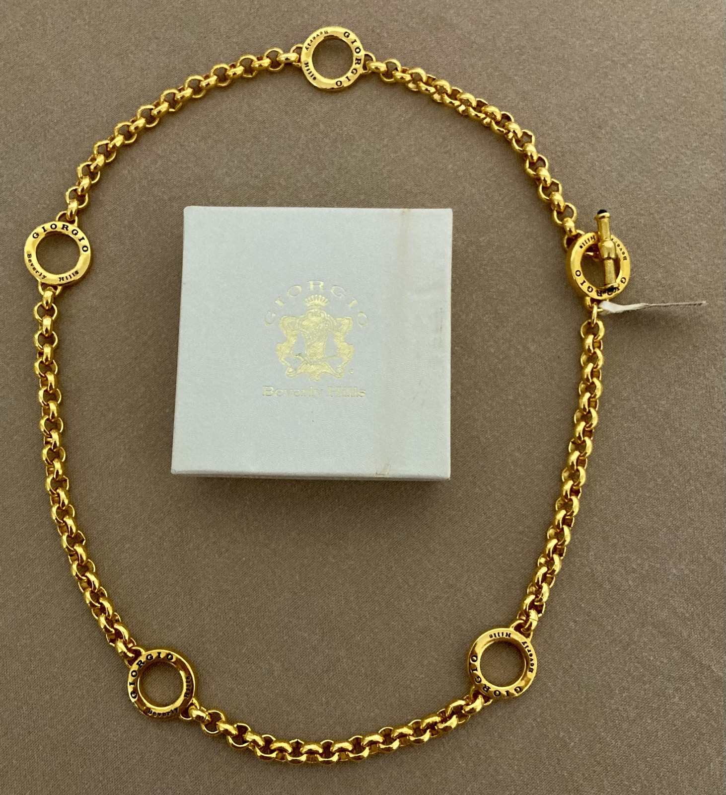 Vtg Giorgio Beverly Hills Necklace Gold-Tone Chain Link Statement Piece 27″