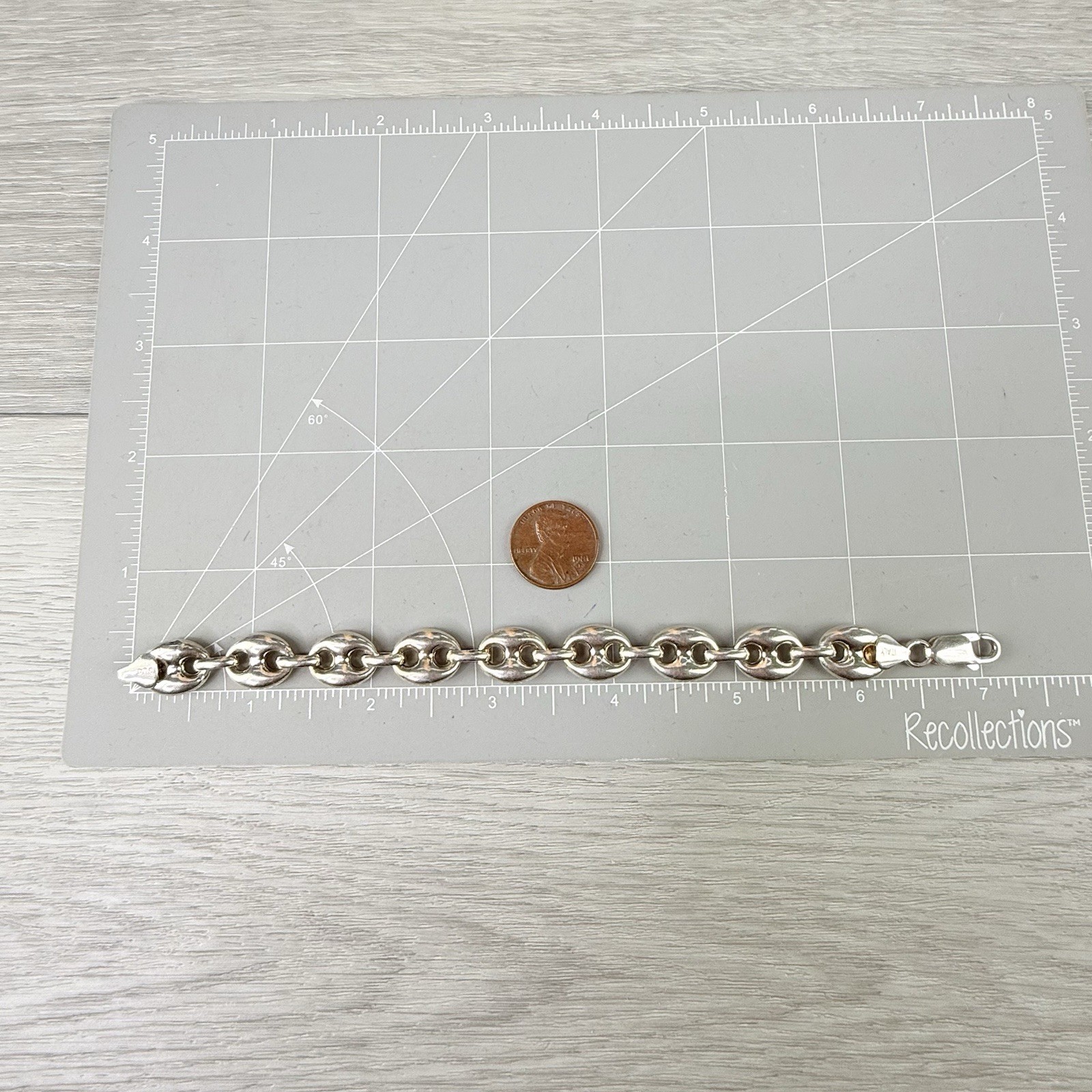Vintage Sterling Silver 925 GLO Italy Puffy Mariner Anchor Link Chain Bracelet