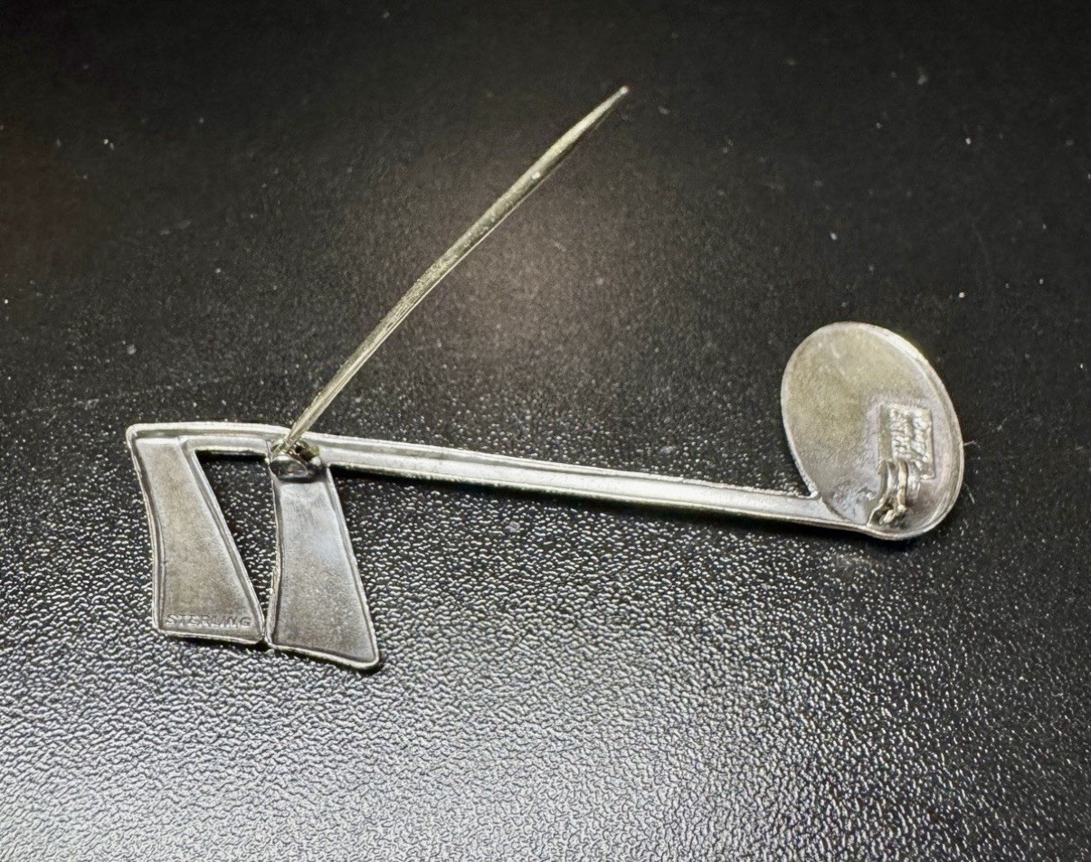 Vintage Lang Sterling Silver 925 Signed Music Note Brooch 2.75 Inch 6.2g