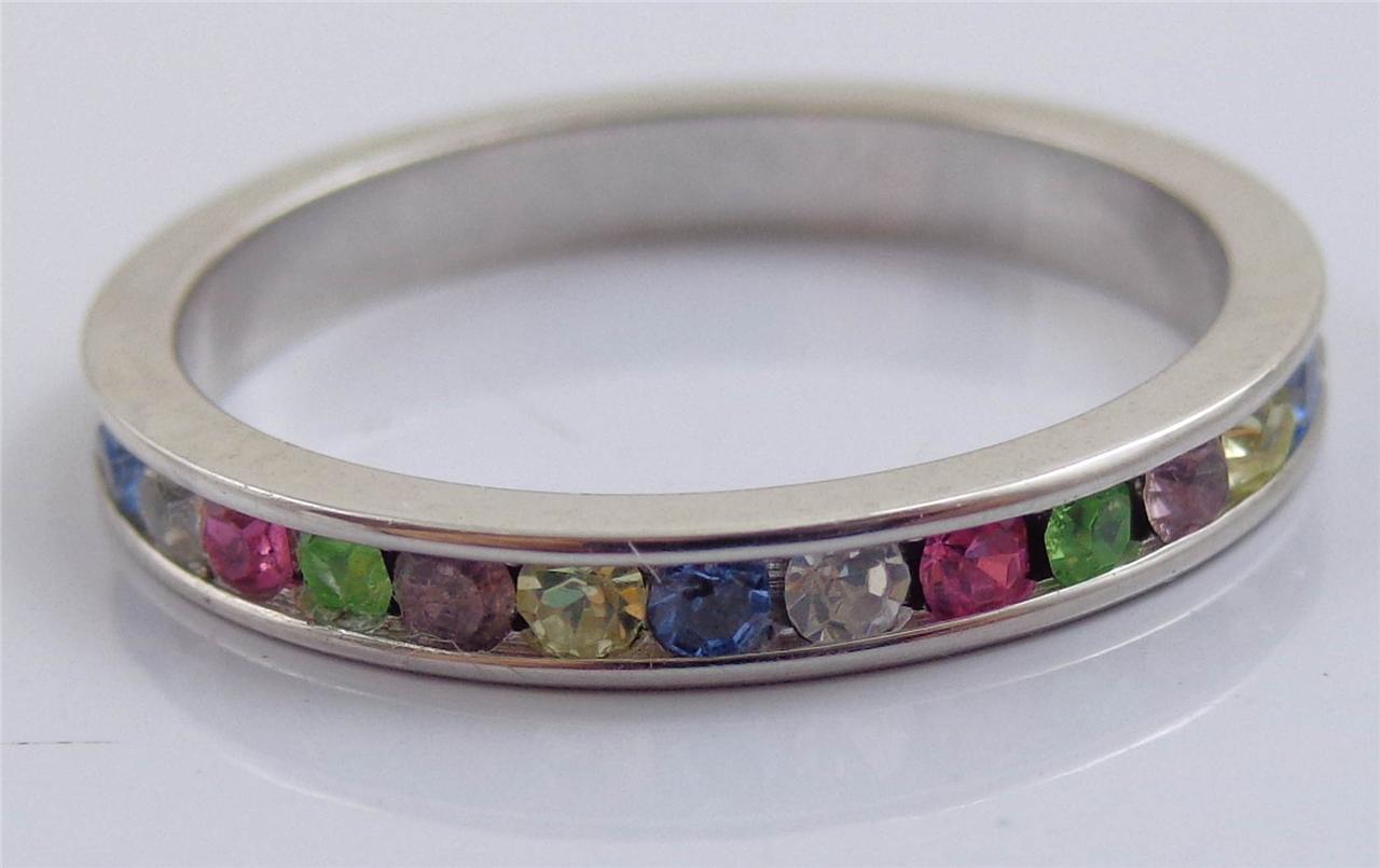 1.00cttw Channel Multi-Gem Eternity ~ 925 Sterling Silver Ring/Band ~Choose Size