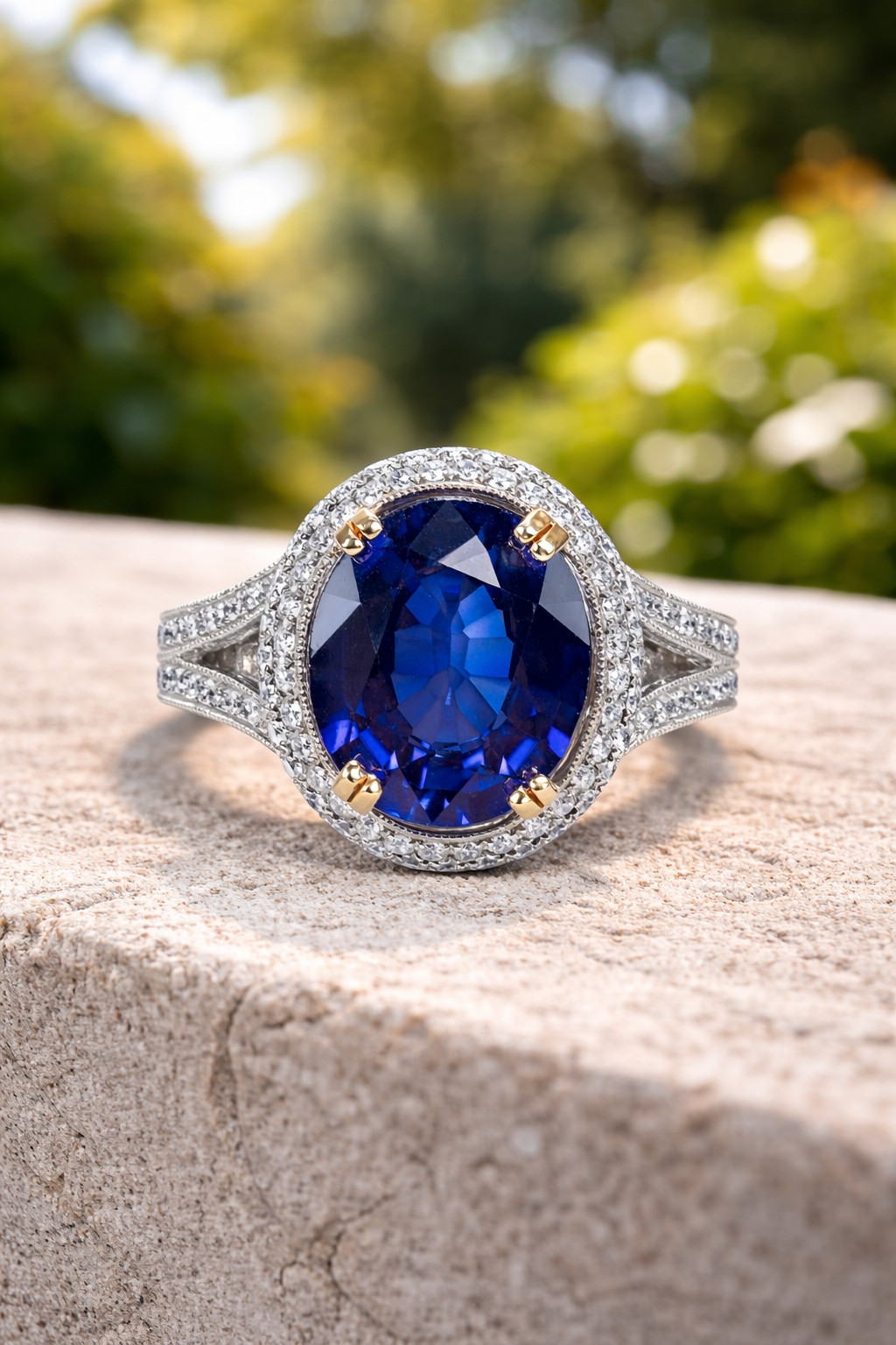6.50 Ct Oval Natural Sapphire & Diamond Wedding Gift Ring 14K White Gold Size 6