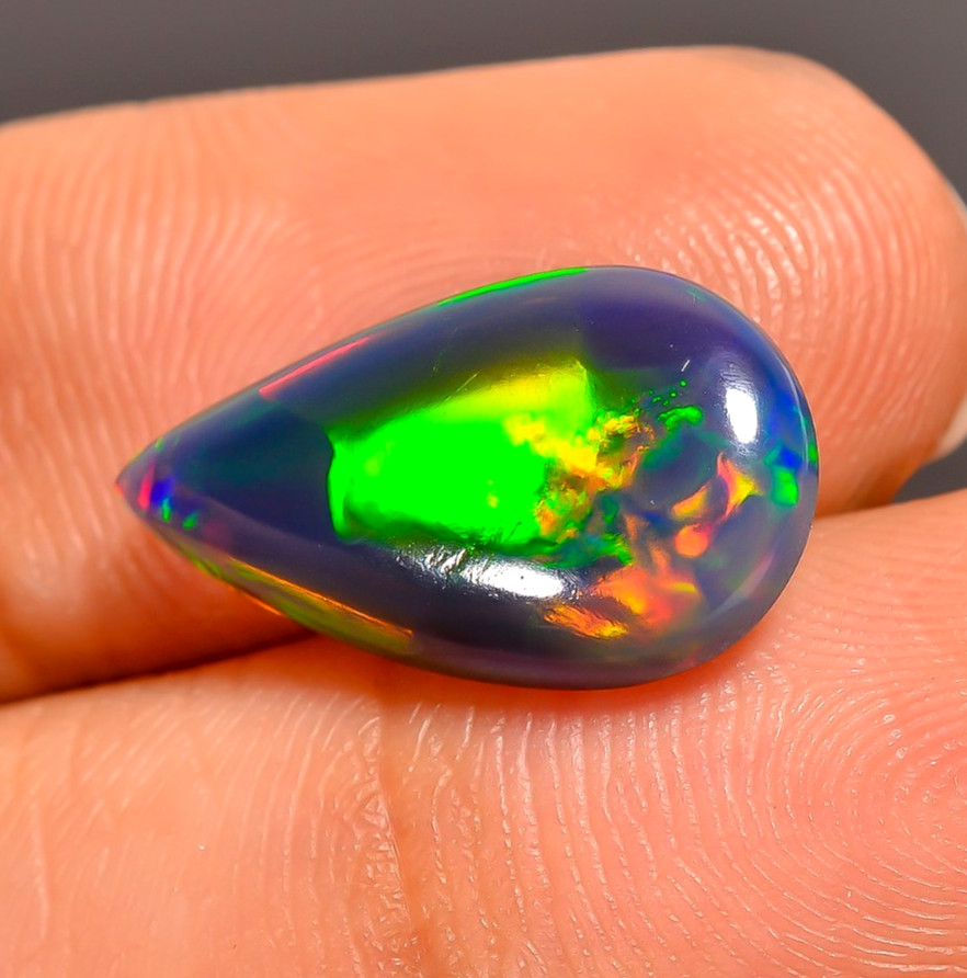Natural Black Ethiopian Opal Pear Shape Cabochon Loose Gemstone 3.19 Ct 17X9X4mm