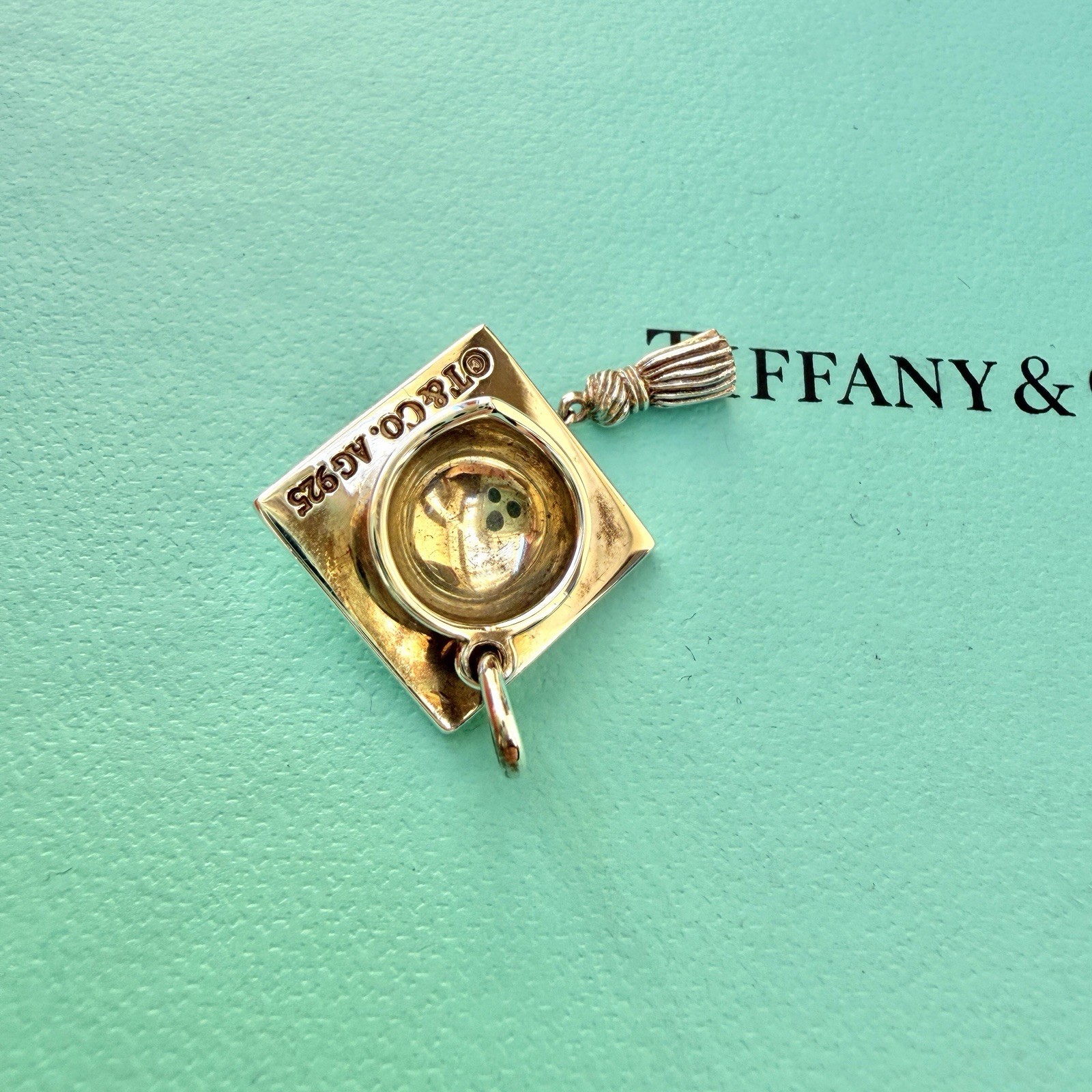 Authentic Tiffany & Co Silver Graduation Cap And Tassel Pendant Charm