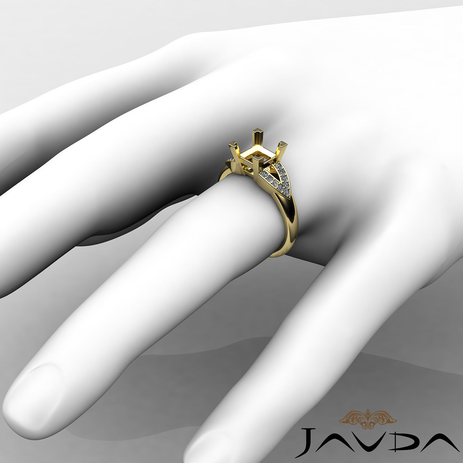 Classic Princess Semi Mount Diamond Wedding Promise Ring 18k Yellow Gold 0.25Ctw