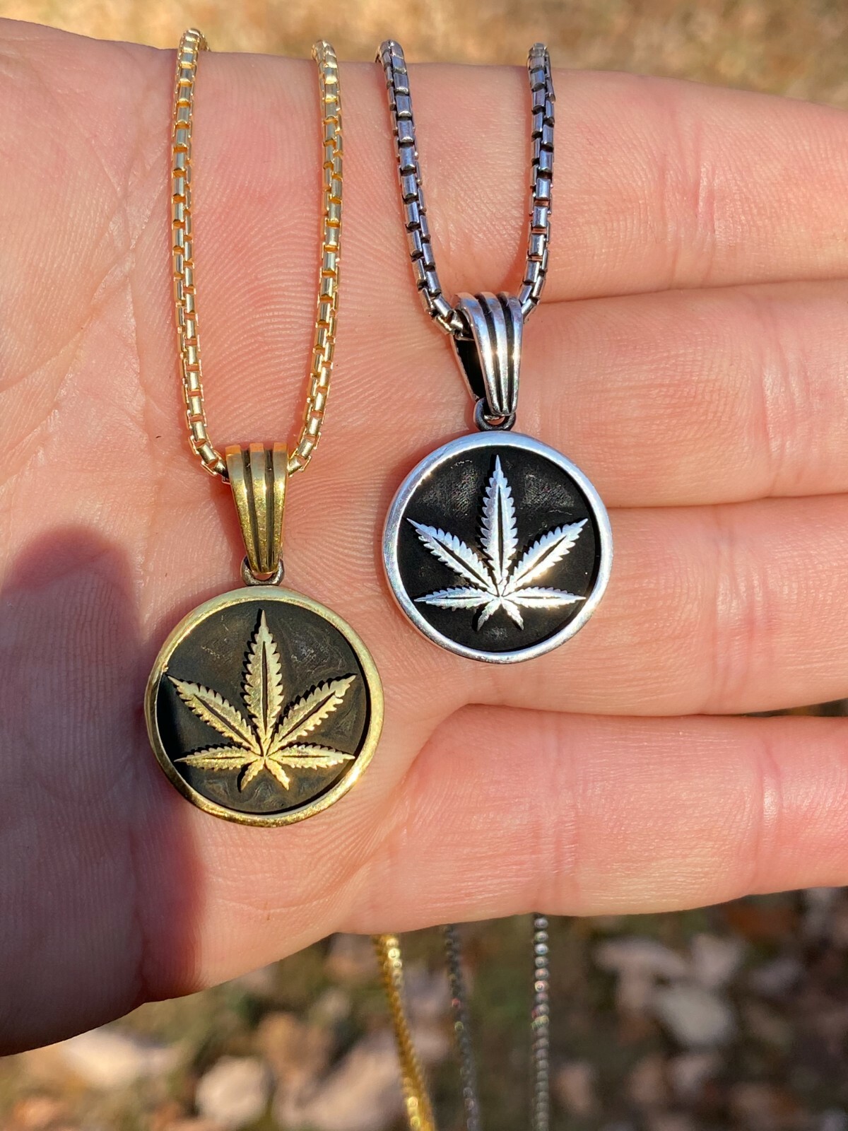 Solid 925 Sterling Silver Marijuana Weed Leaf Pendant Gold Plated Medallion