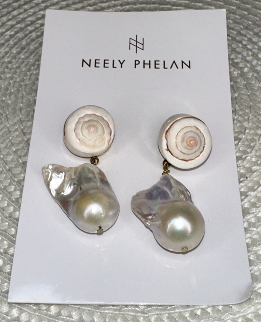 Neely Phelan Cowrie Baroque Shell Pearls Earrings