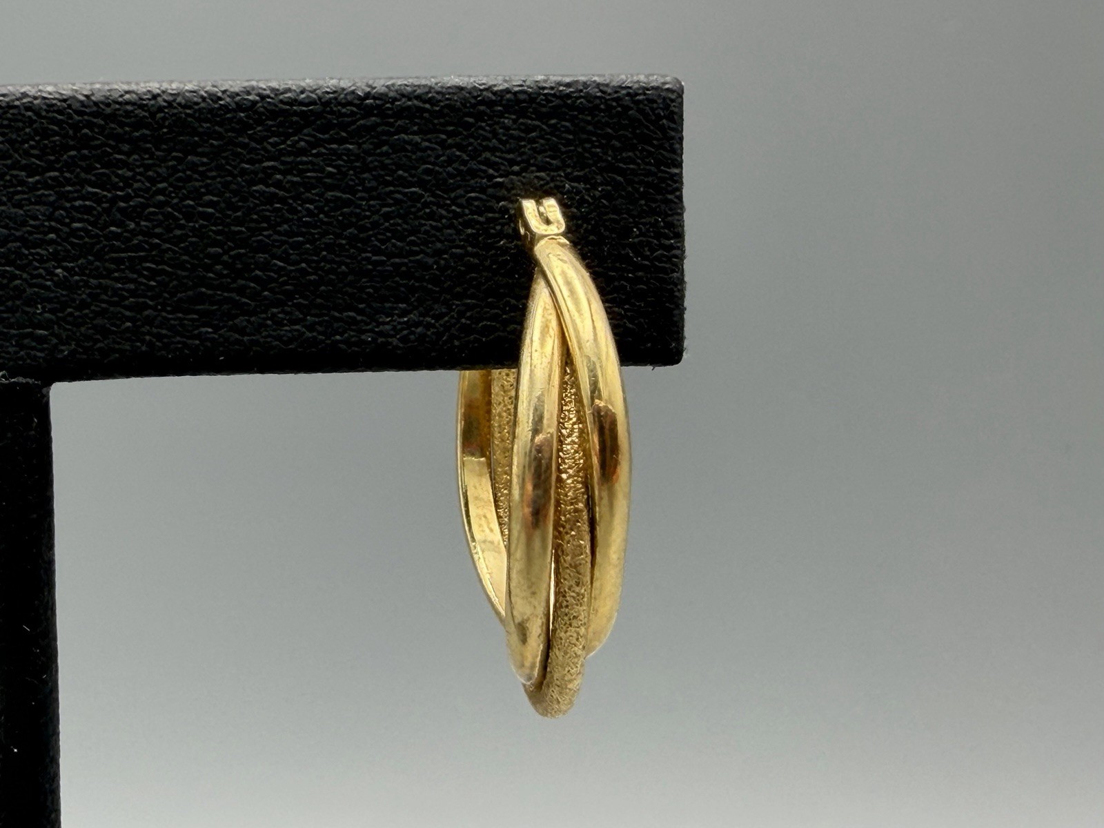 Gold Tone Hoop Earrings Textured Triple Row Snap Closure