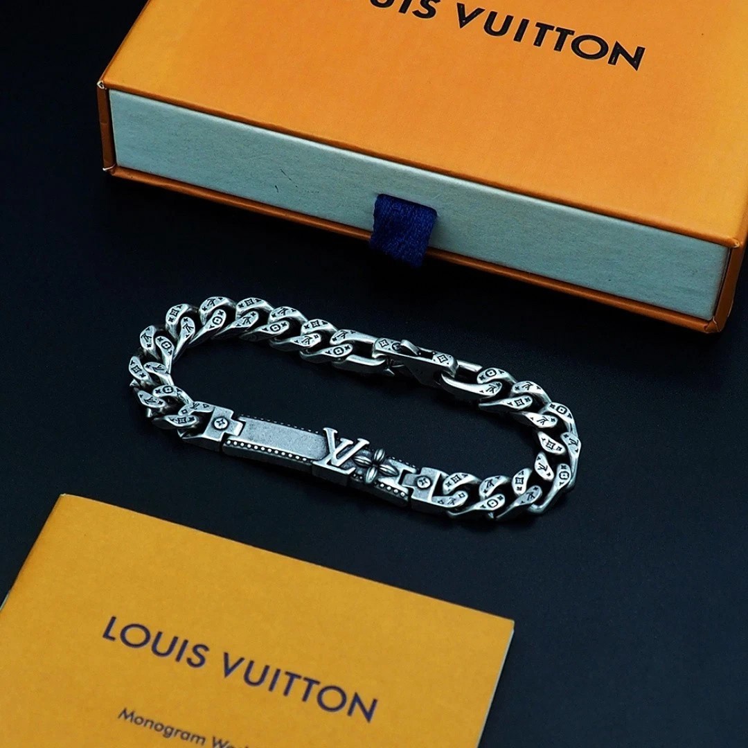 Men’s Engraved Silver Gourmette Bracelet Vintage Style Cuban Link Jewelry
