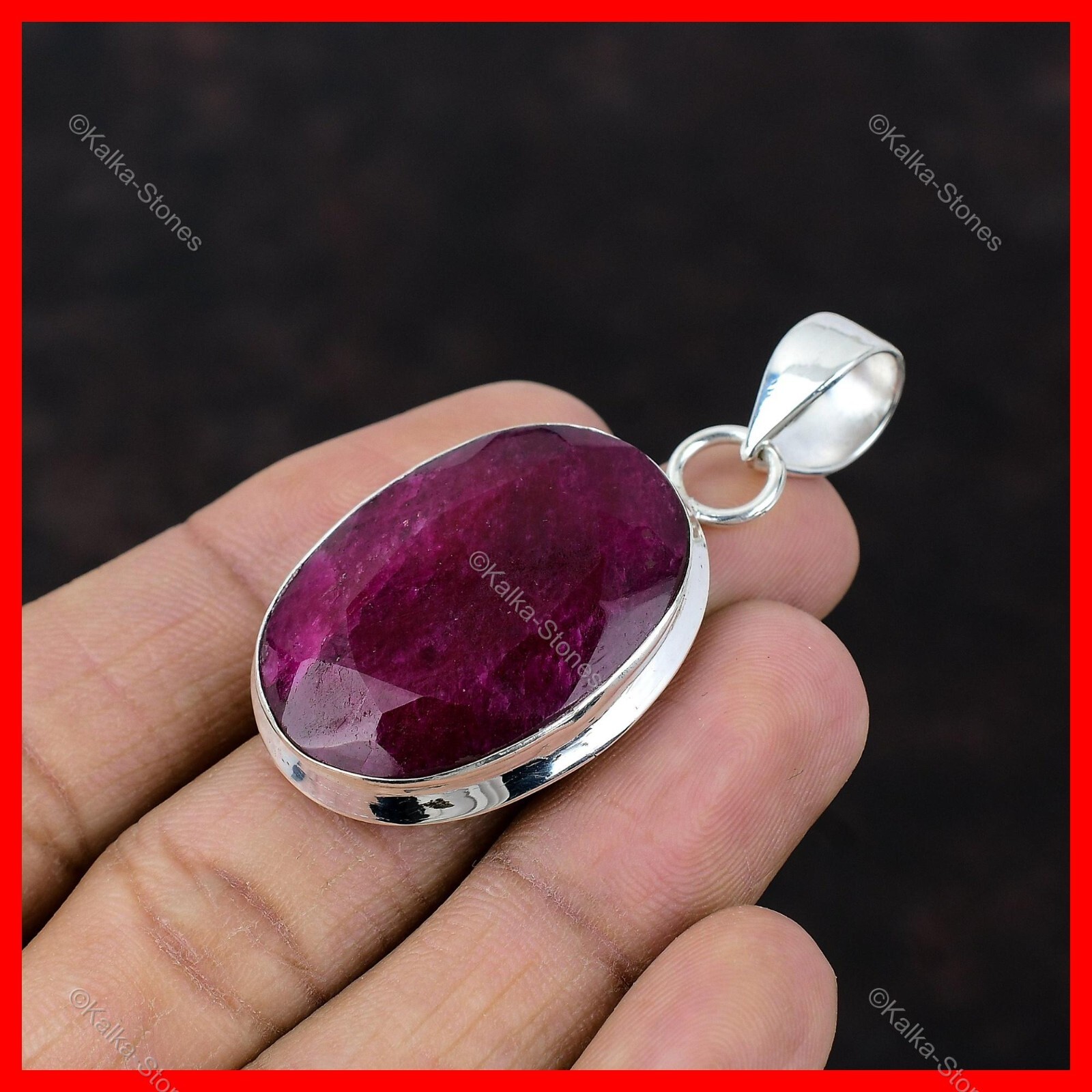 Valentines Sale Kashmir Rubi Gemstone Daughter Bezel Pendant 925 Sterling Silver