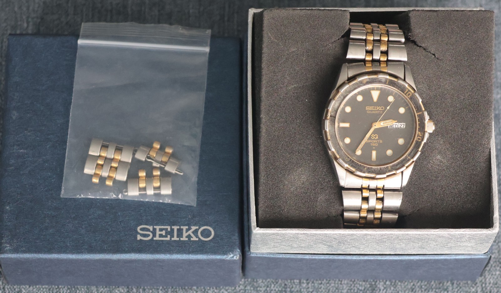 Vintage Seiko 5H23-7D19 SQ Sport 150 Diver’s Watch New Battery, Box, Links, Runs