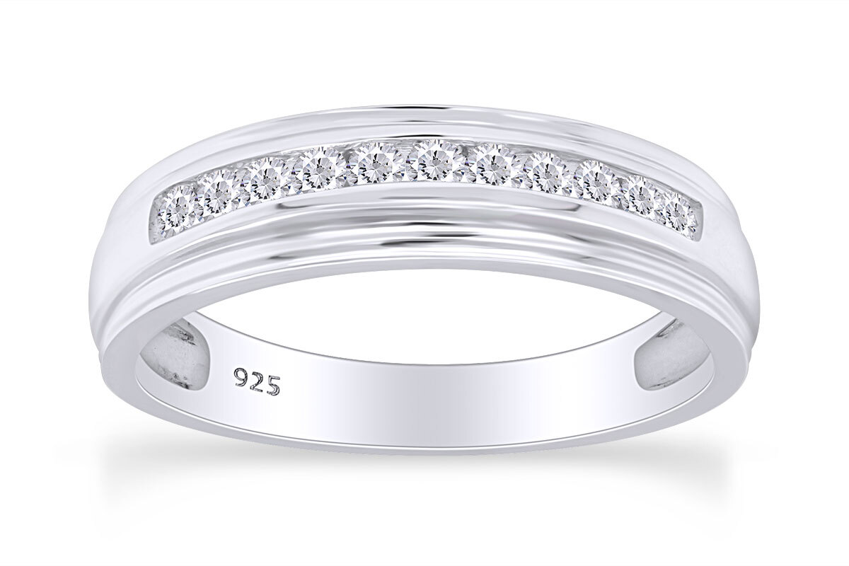 1/4ct Mens Natural Round Diamond Wedding Band Ring in 925 Sterling Silver