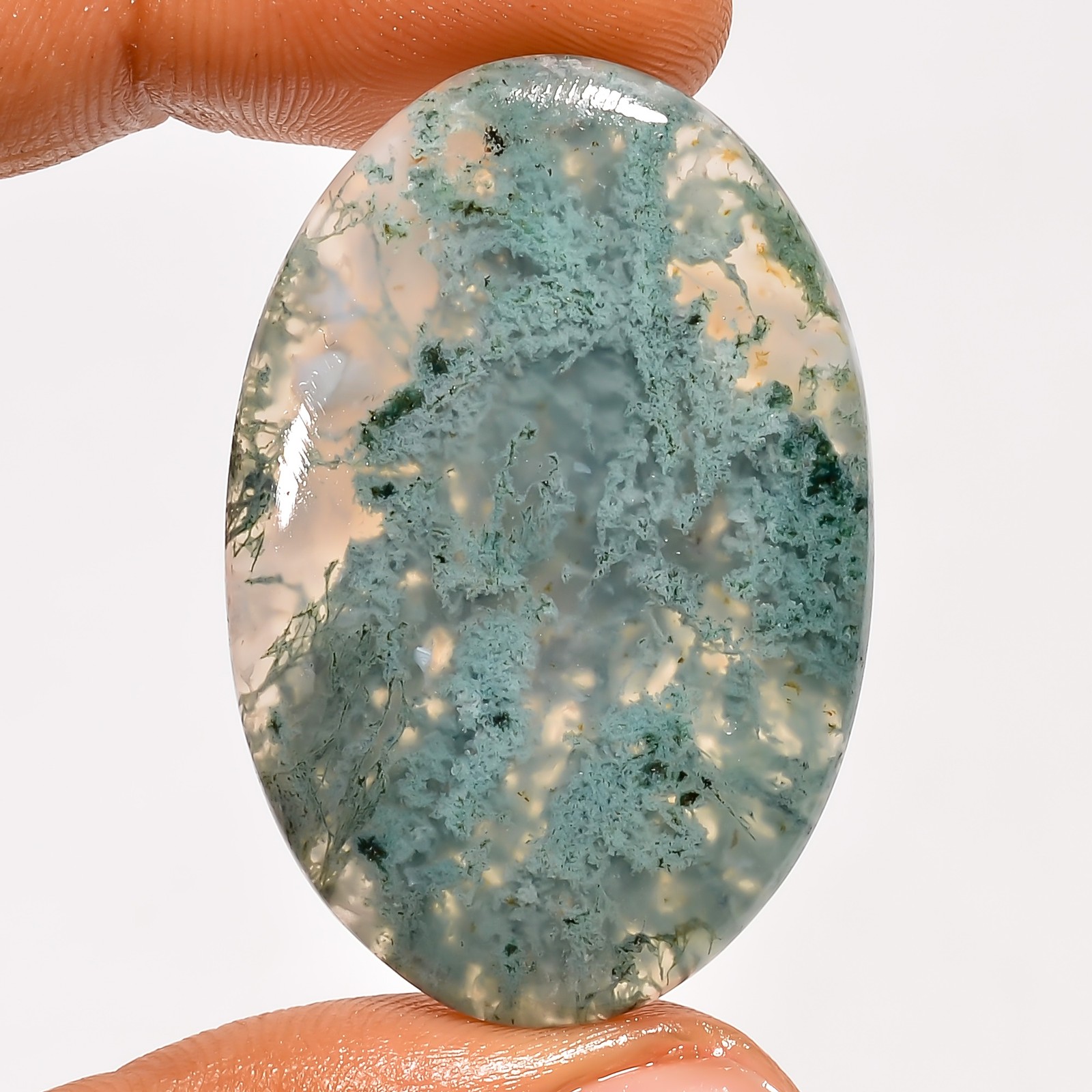 100% Natural Moss Agate Oval Shape Cabochon Gemstone 49 Ct. 40X26X5 mm UG-5018
