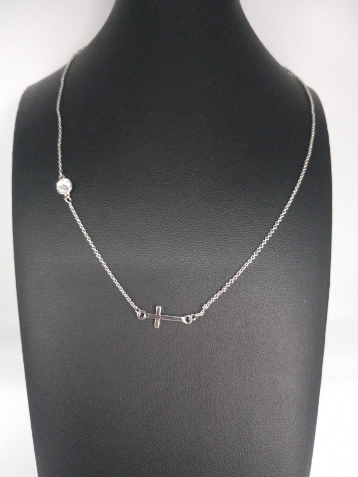 Alexa’s Angels Brand Dainty Silvertone Cross & Clear Crystal Necklace