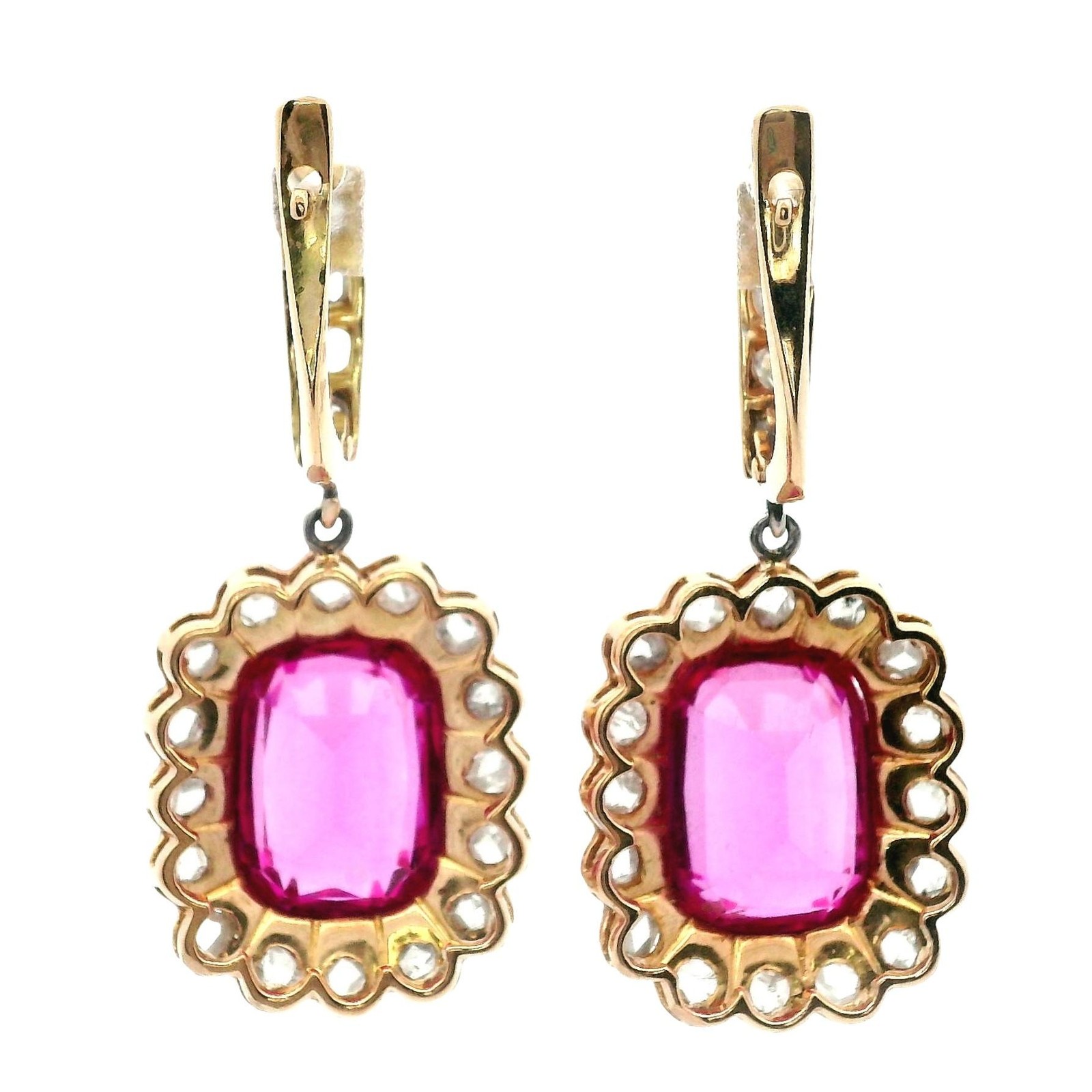 Antique 18kt Gold & Platinum Set with Diamonds & Synthetic Rubies