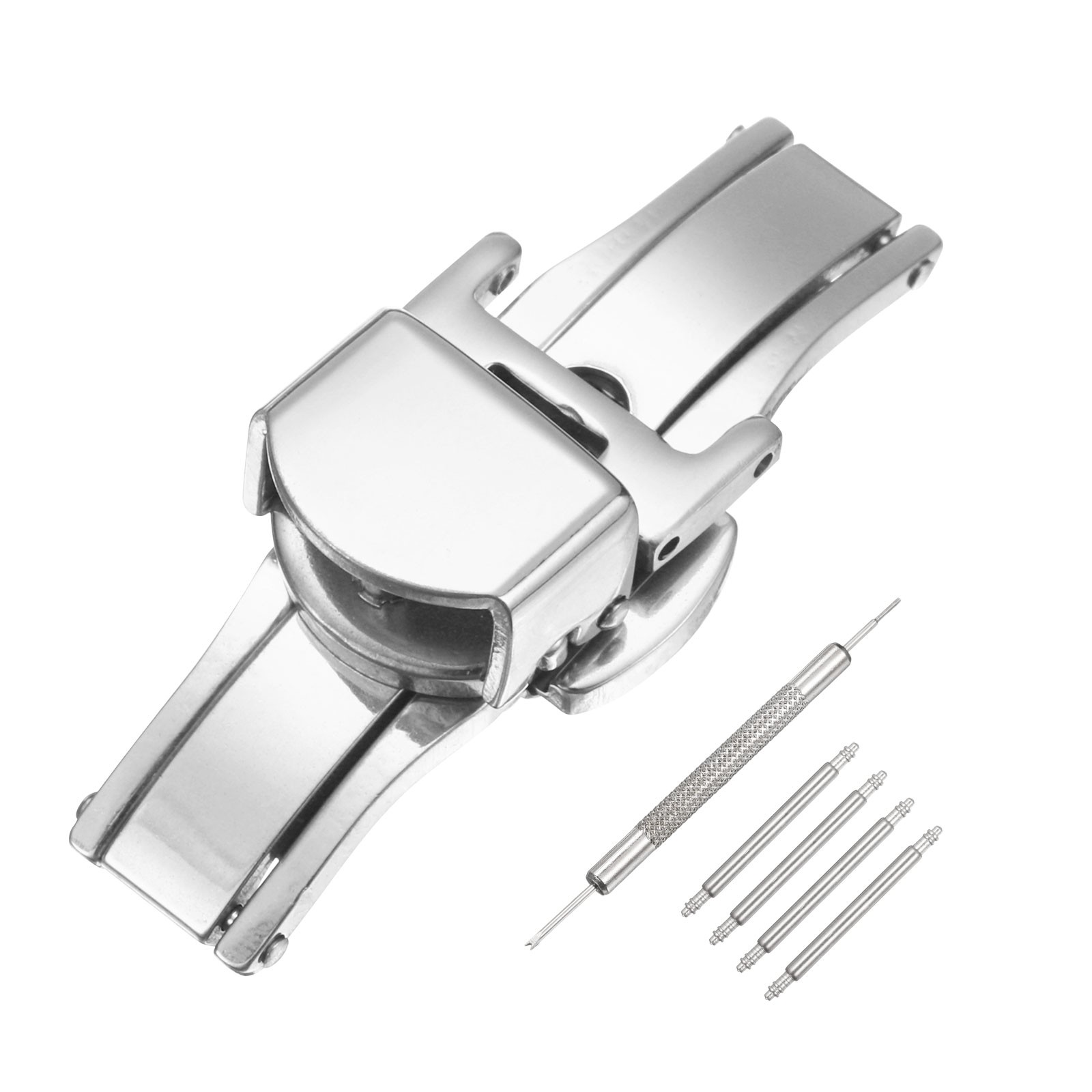 Stainless Steel Deployment Clasp 12mm Butterfly Folding Buckle Silver