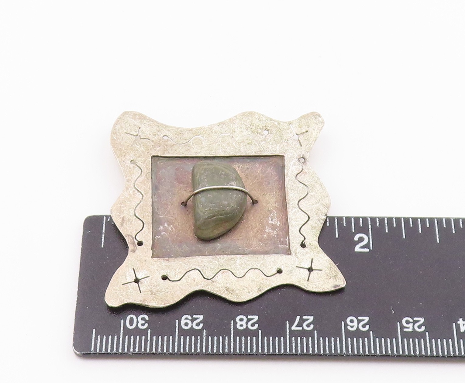 J. BENINATO 925 Silver Vintage Wire Wrapped Stone Framed Brooch Pin BP3668
