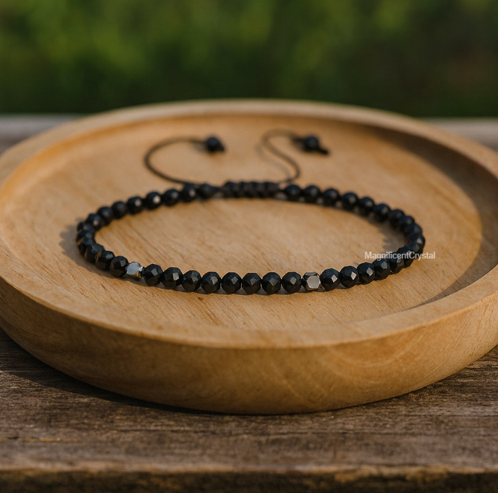 Dainty Black Tourmaline Stone Bracelet Healing Protection Crystal Reiki Jewelry