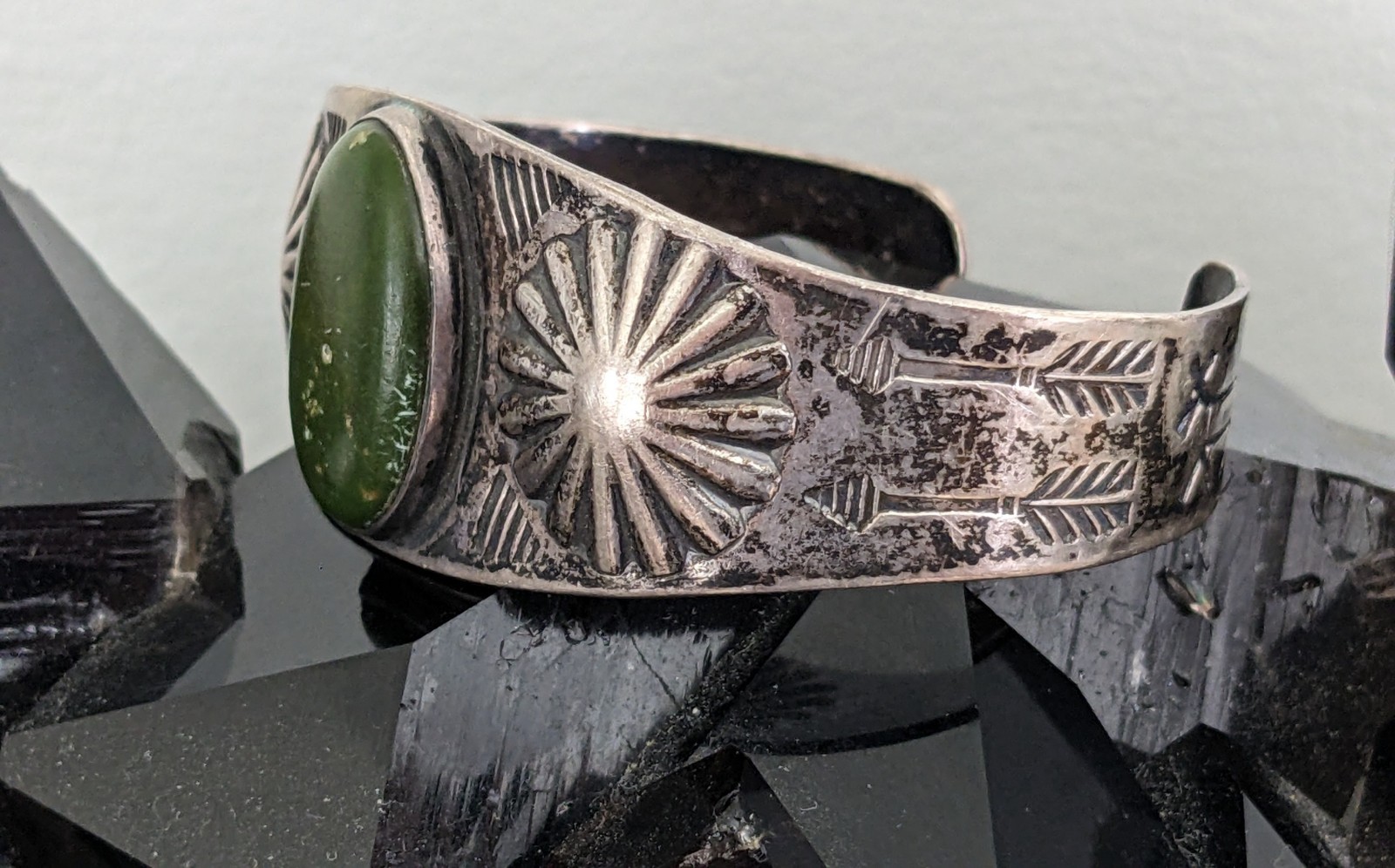 Fred Harvey Era Navajo Stamped Silver Cuff Bracelet