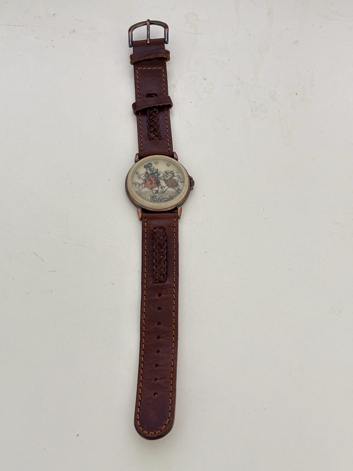 FLINTSTONES 1993 Fossil Limited Edition Watch Fred and Barney Leather Band RARE