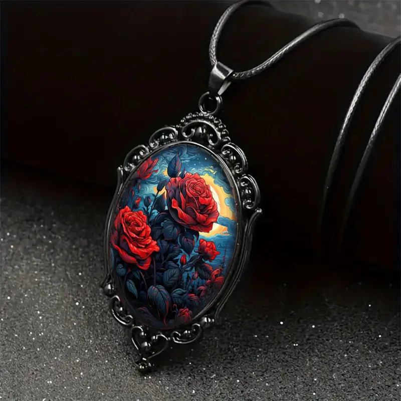 Flower Rose Gothic Pendant Jewelry Love Vintage Black Necklace E