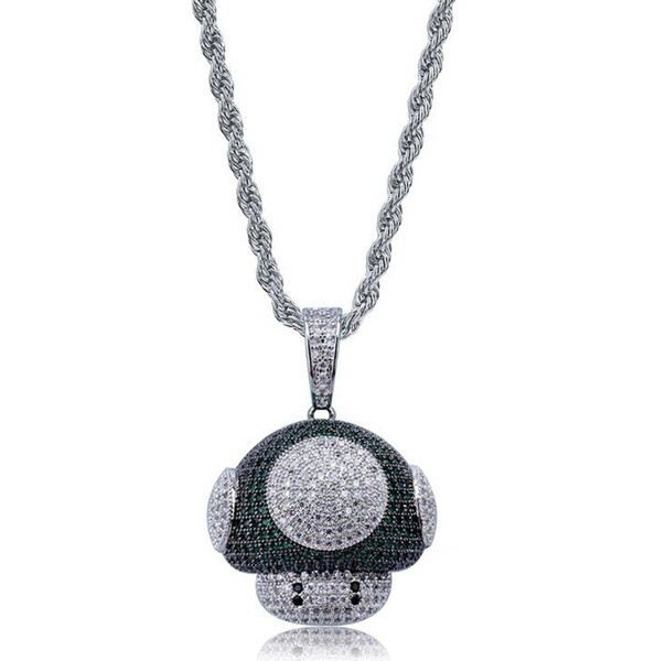 Super Mario Brothers Green Mushroom Pendant Necklace – Luigi Toad Peach Bowser