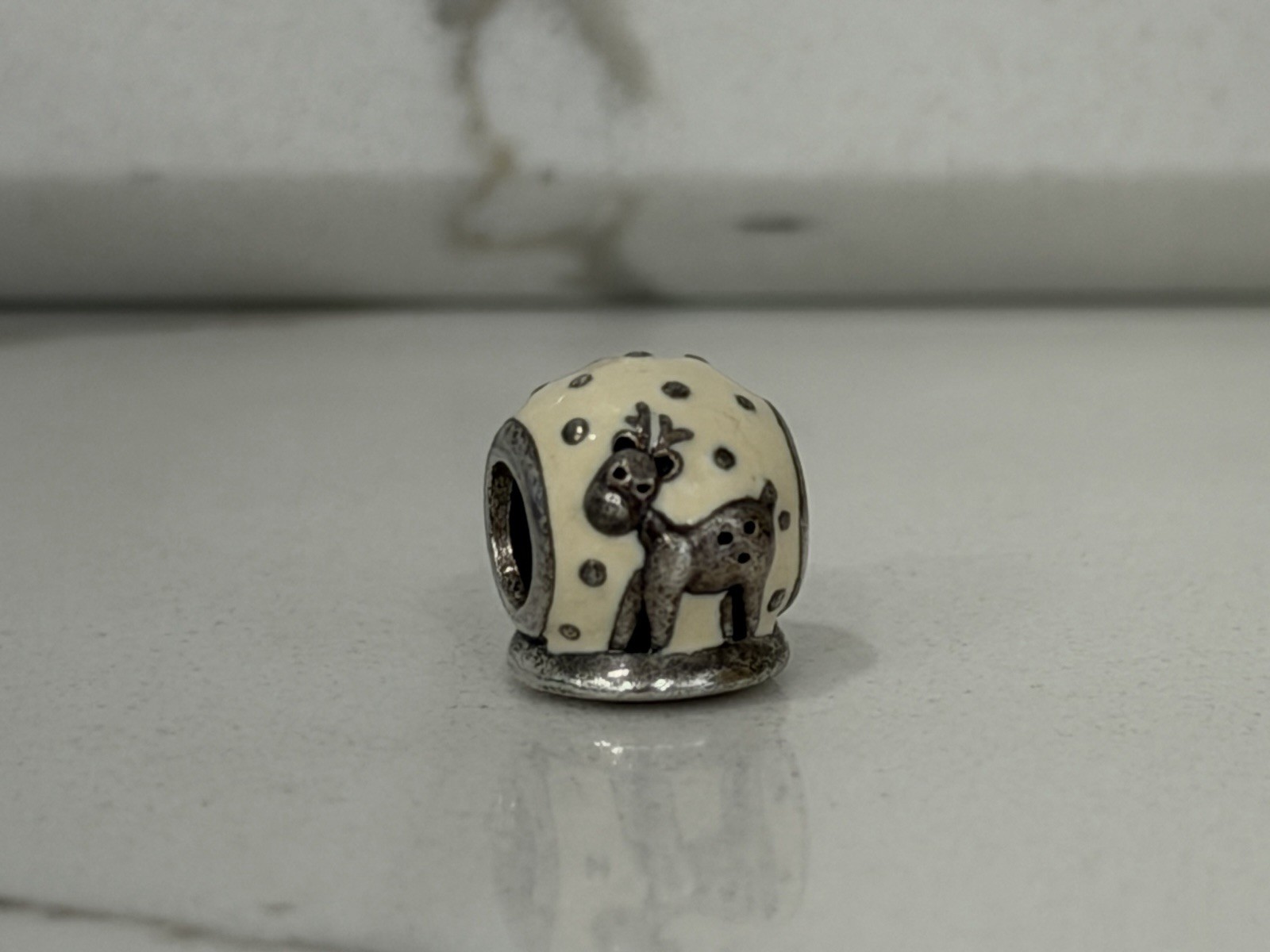 Pandora Sterling Silver Reindeer Snow Globe Enamel Charm Bead 791228EN12