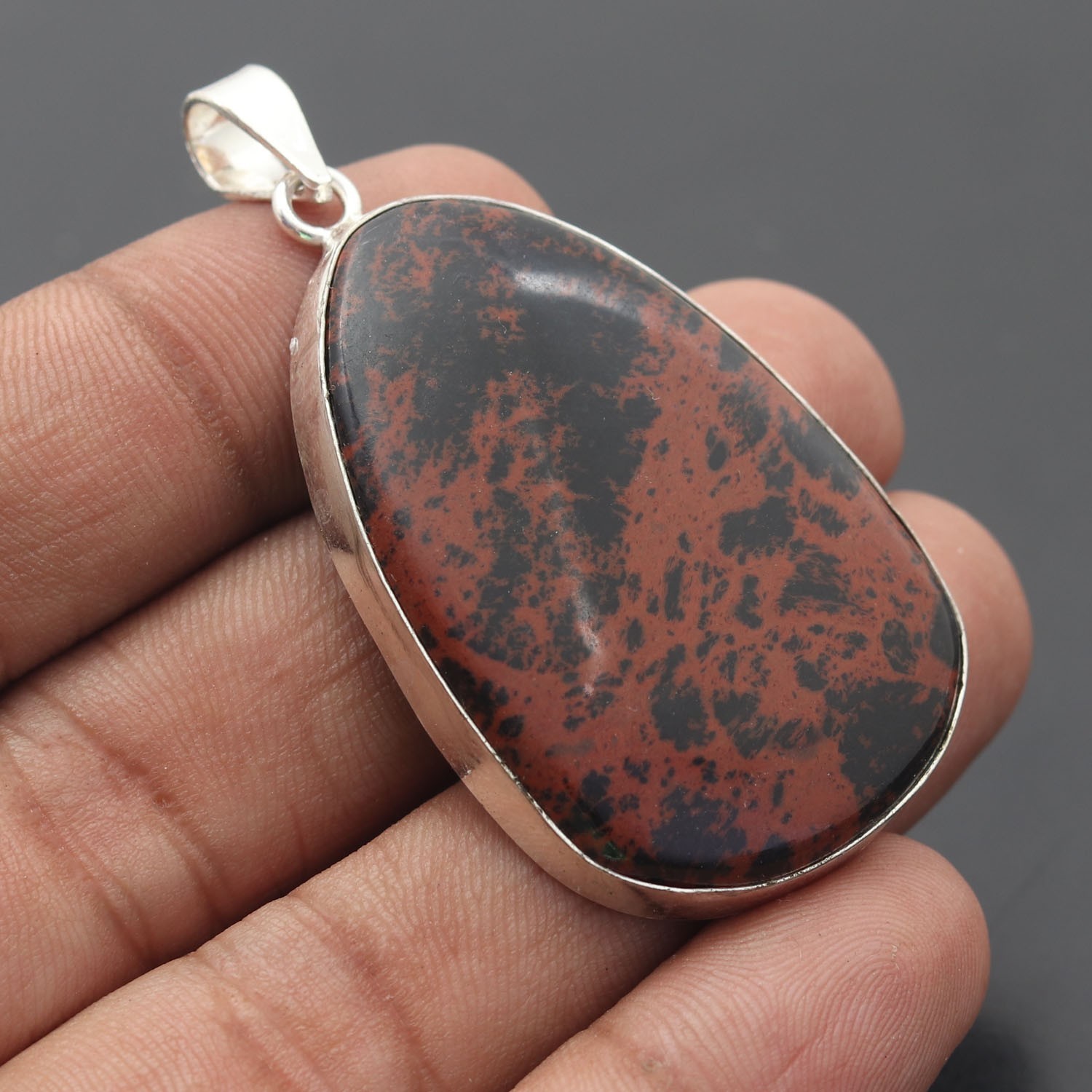 Mahogany Obsidian Gemstone 925 Sterling Silver Handmade Pendant Jewelry Gift For