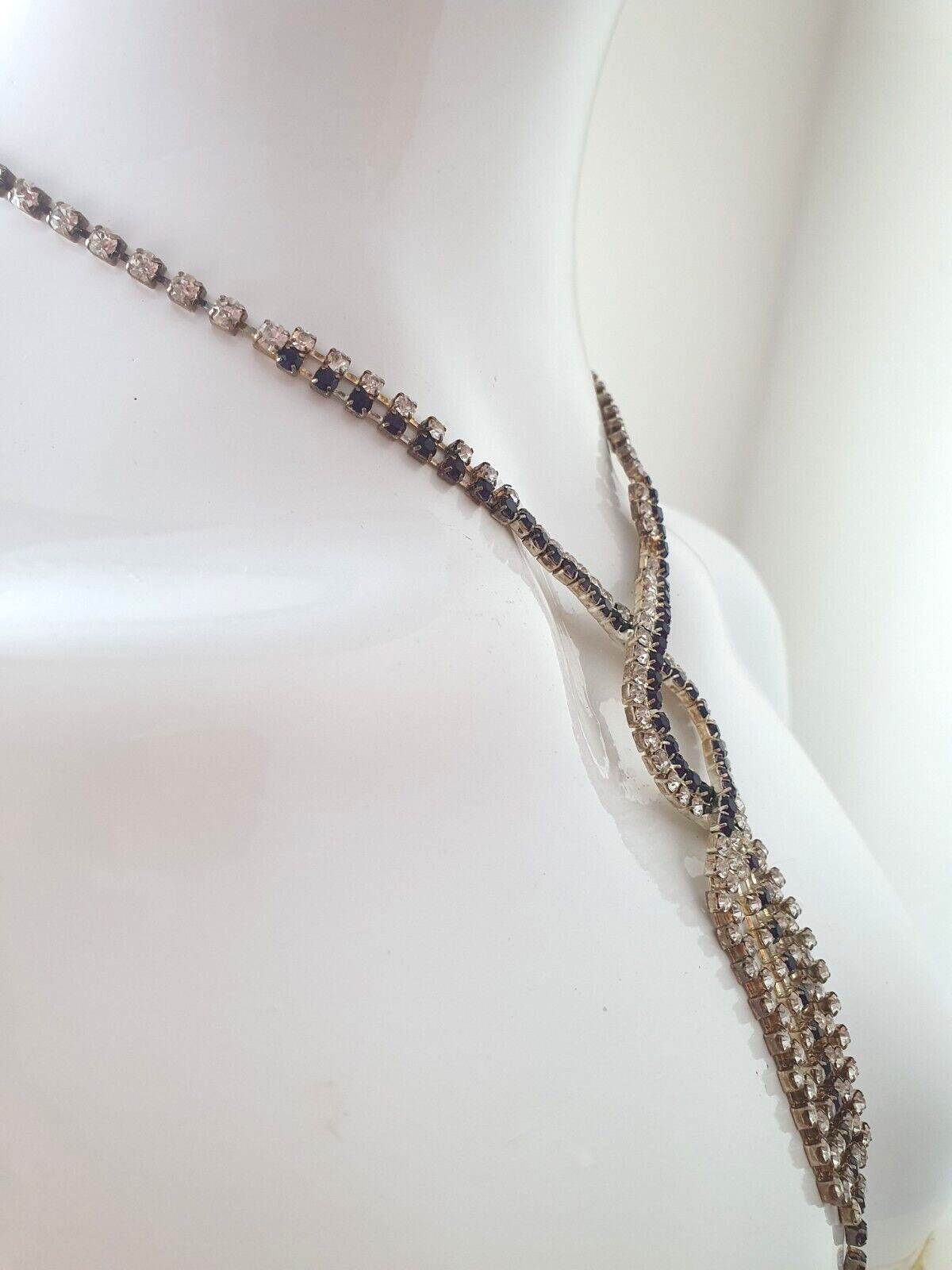 Sparkly Purple Clear Rhinestone Silver Tone Crossover Tassel Y-Drop Necklace