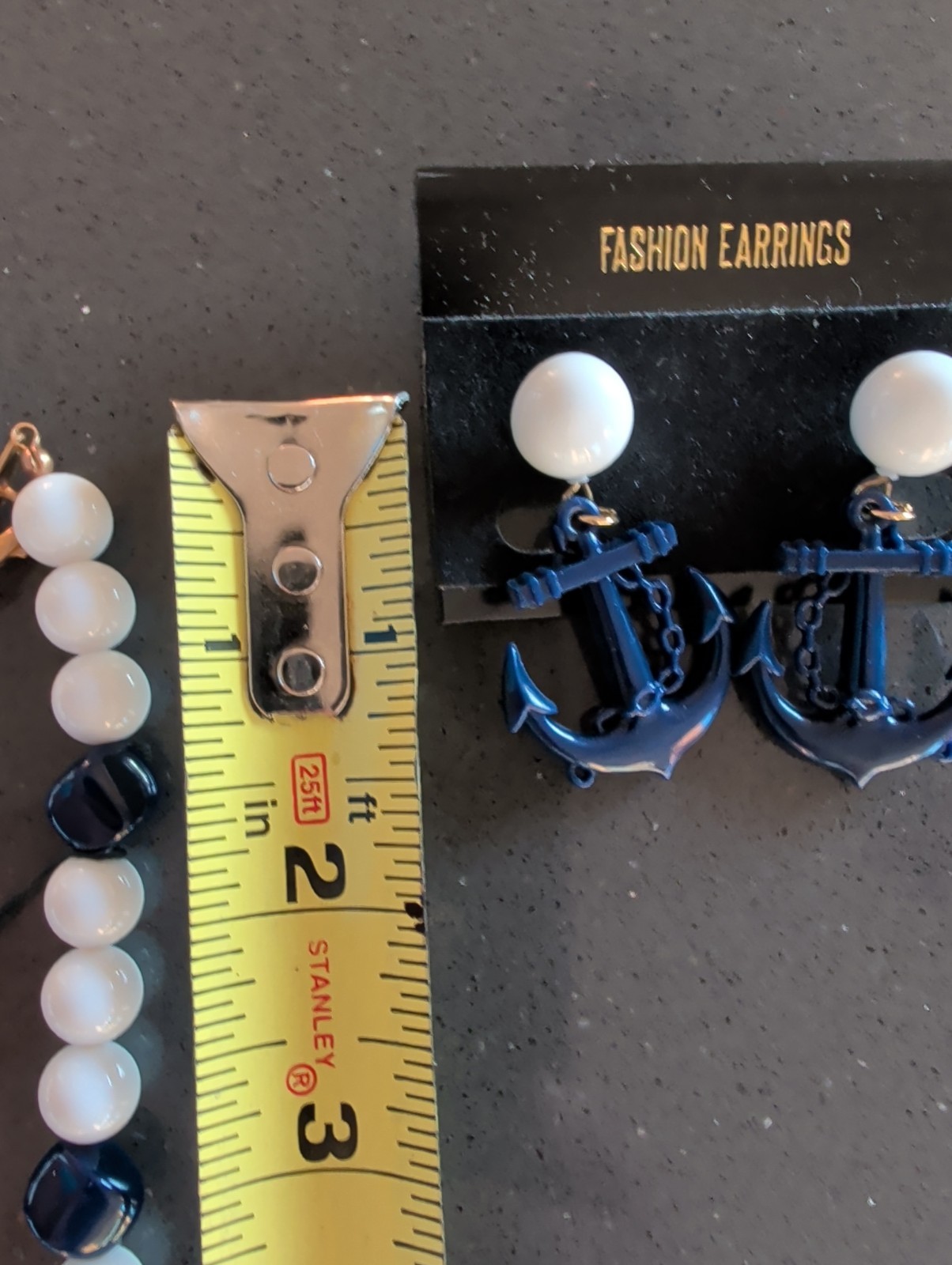 NOS Vintage GenuineLucite Necklace & Earrings Set Nautical Anchor Blue White S5