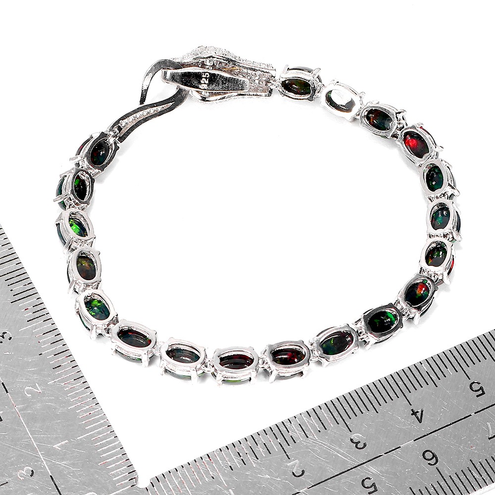 925 Sterling Silver Bracelet Oval Black Opal 7x5mm Natural Gemstone Jewelry 7in