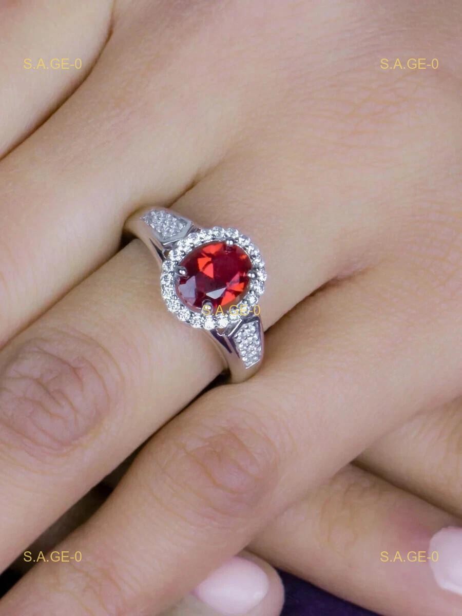 3.29 Ct Oval Red Natural Ruby Diamond Engagement Ring 14K White Gold Solid Fine