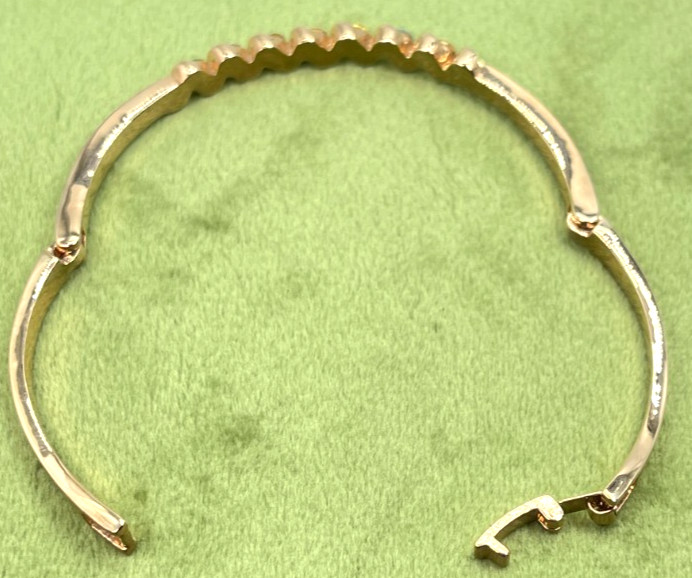 Bracelet Rose Gold Tone Hooked Bangle w/Multicolor Crystals 7″