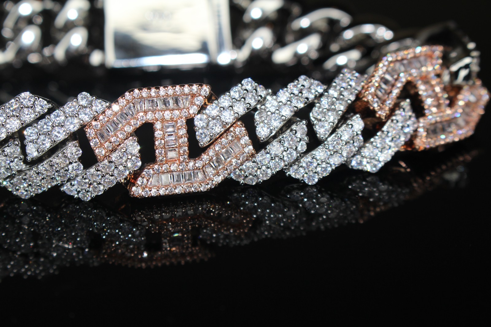 14k STAMPED 14mm FIGARUCCI Cuban 18ct Lab VVS1 Sim Diamonds ROSE 2-Tone Bracelet
