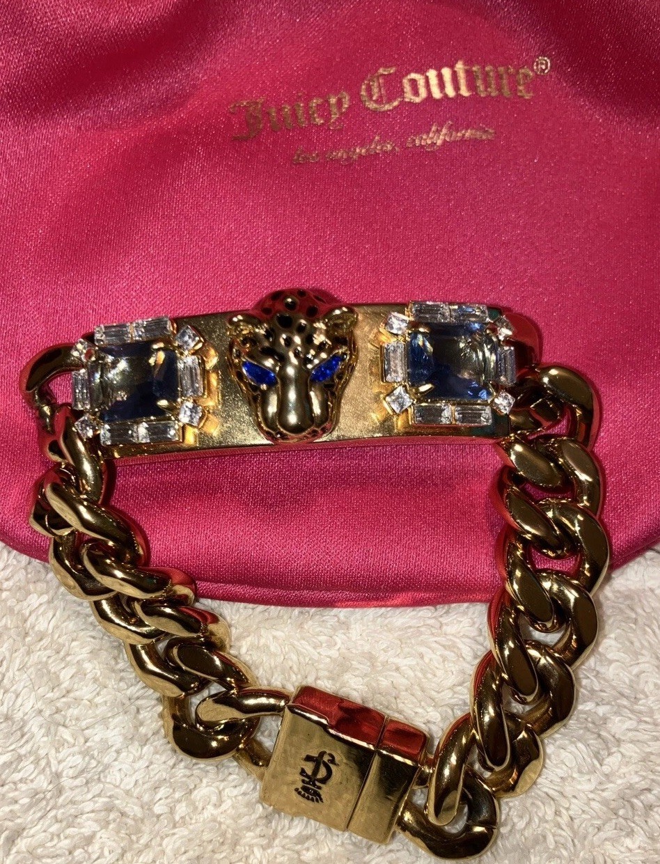 Genuine Juicy Couture Sapphire Gold Luxe Leopard Chunky ID Bracelet WJW634