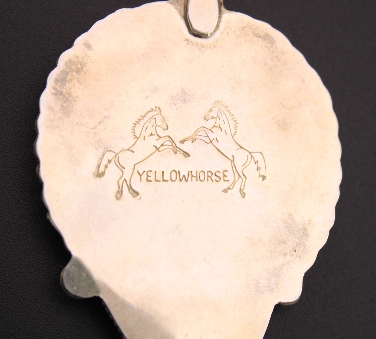 Antique 😍 Signed Yellowhorse Spiderweb Turquoise Sterling Feather Pendant