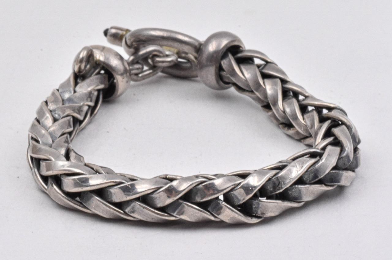 Vintage Sterling Silver 9.2mm thick woven Wheat Link Unisex bracelet 7.5″ – 63gr