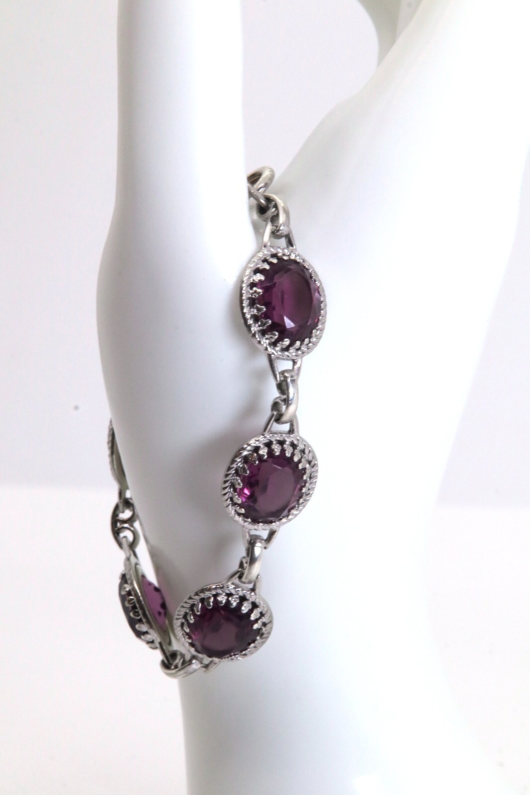 Danecraft Sterling Silver Bracelet, + Oval Faceted Plastic Stones, L: 18.5