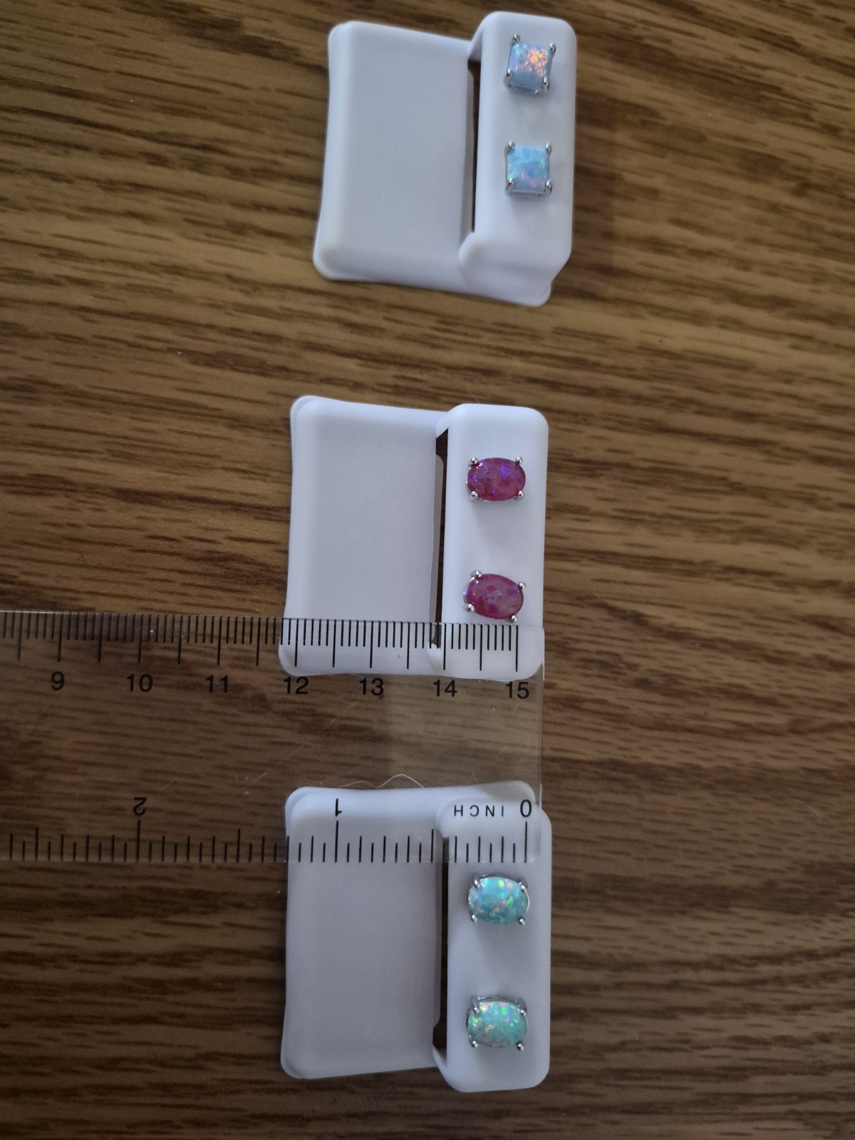 3-925 Sterling Silver Natural Blue Sq, Red OV, and Green Ov Opal Stud Earrings